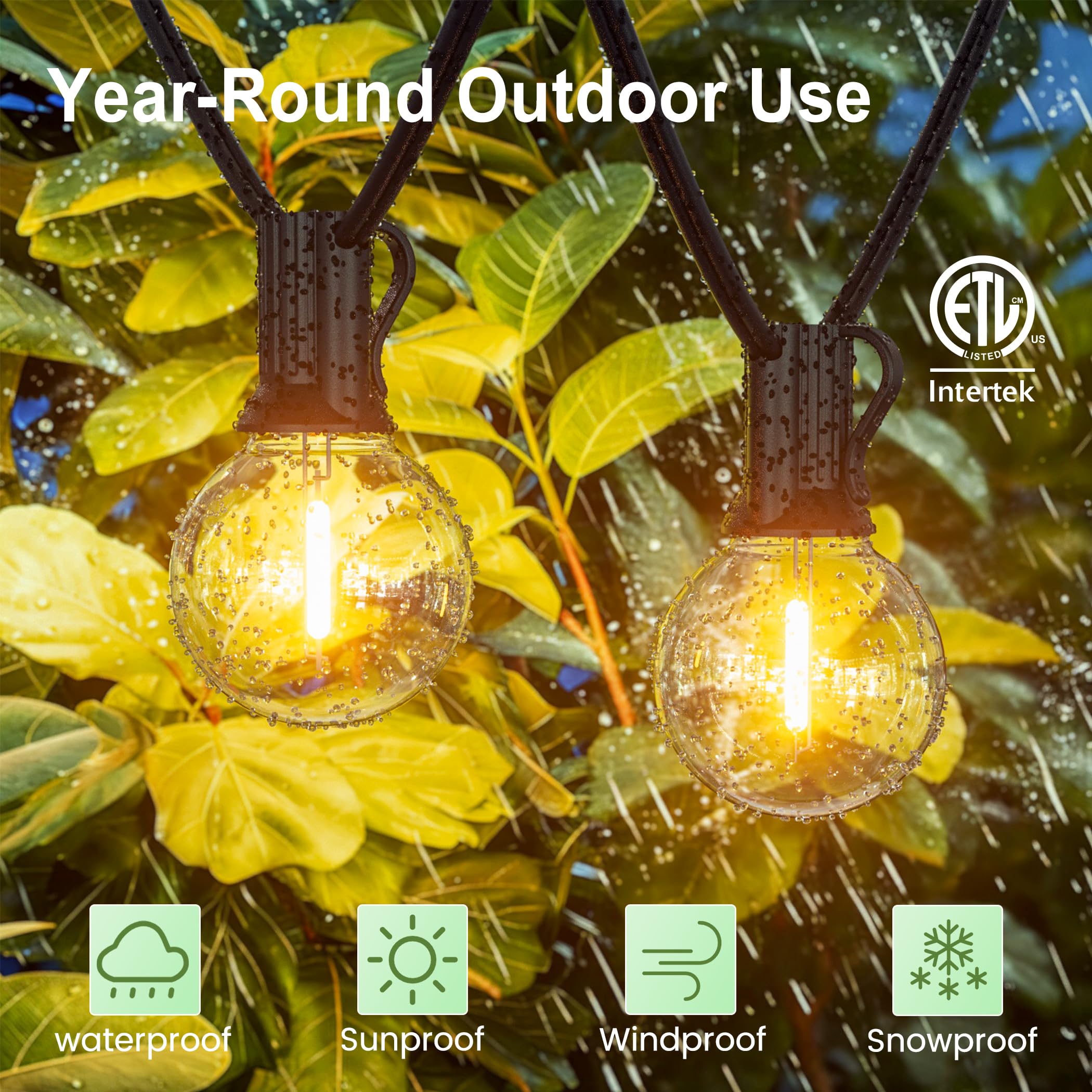 Tira de luces LED para exteriores de 200 pies, con 104 bombillas de plástico irrompibles, G40, regulables, conectables, para patio trasero, bistró, cafetería, exterior, 2 unidades