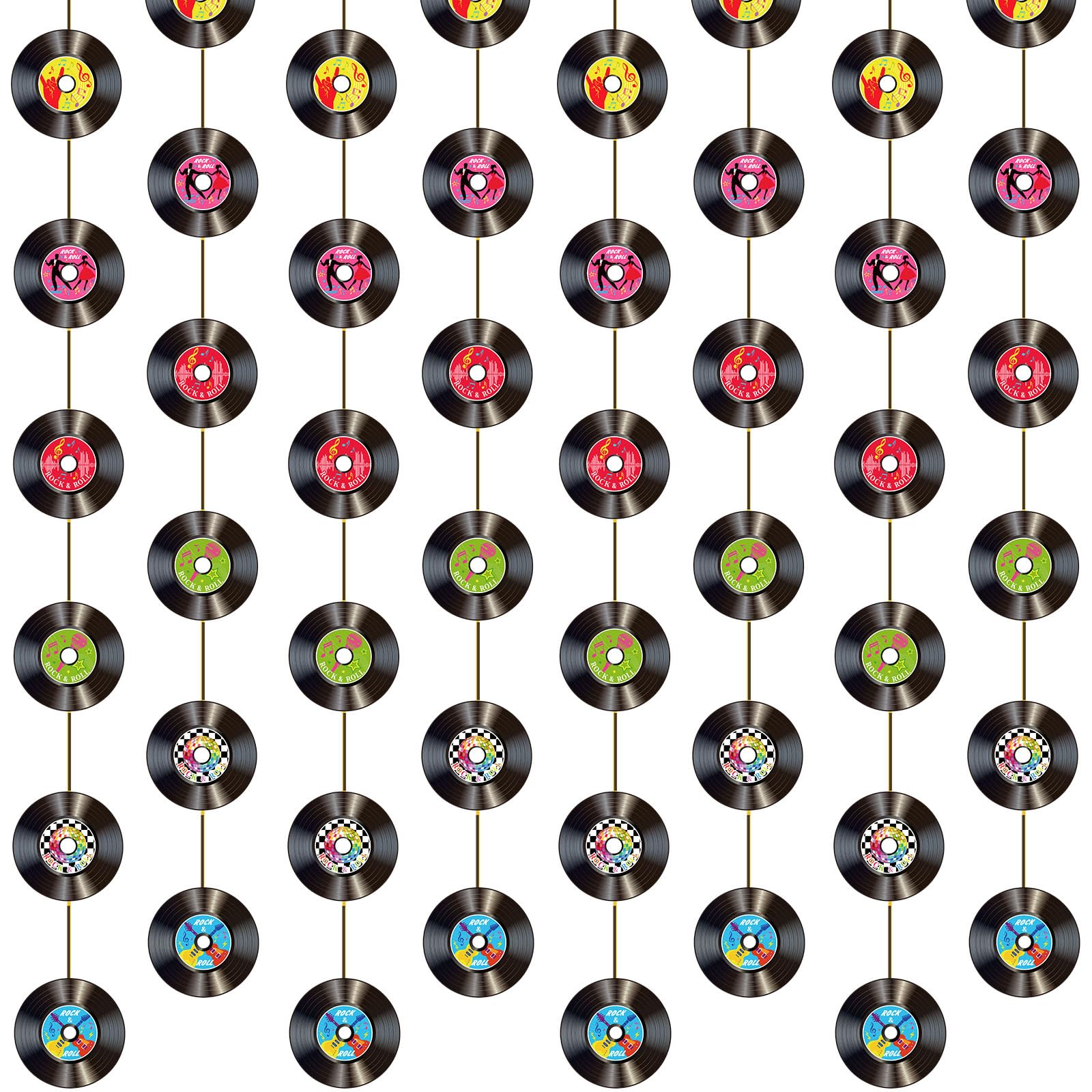 Cindeer 8 Pieces Rock and Roll Party Decorations Retro Record Paper Garlands Vintage Themed Streamer Banners Hanging Decorations for 50s 60s 70s Music Birthday Party Supplies(Rock and Roll)