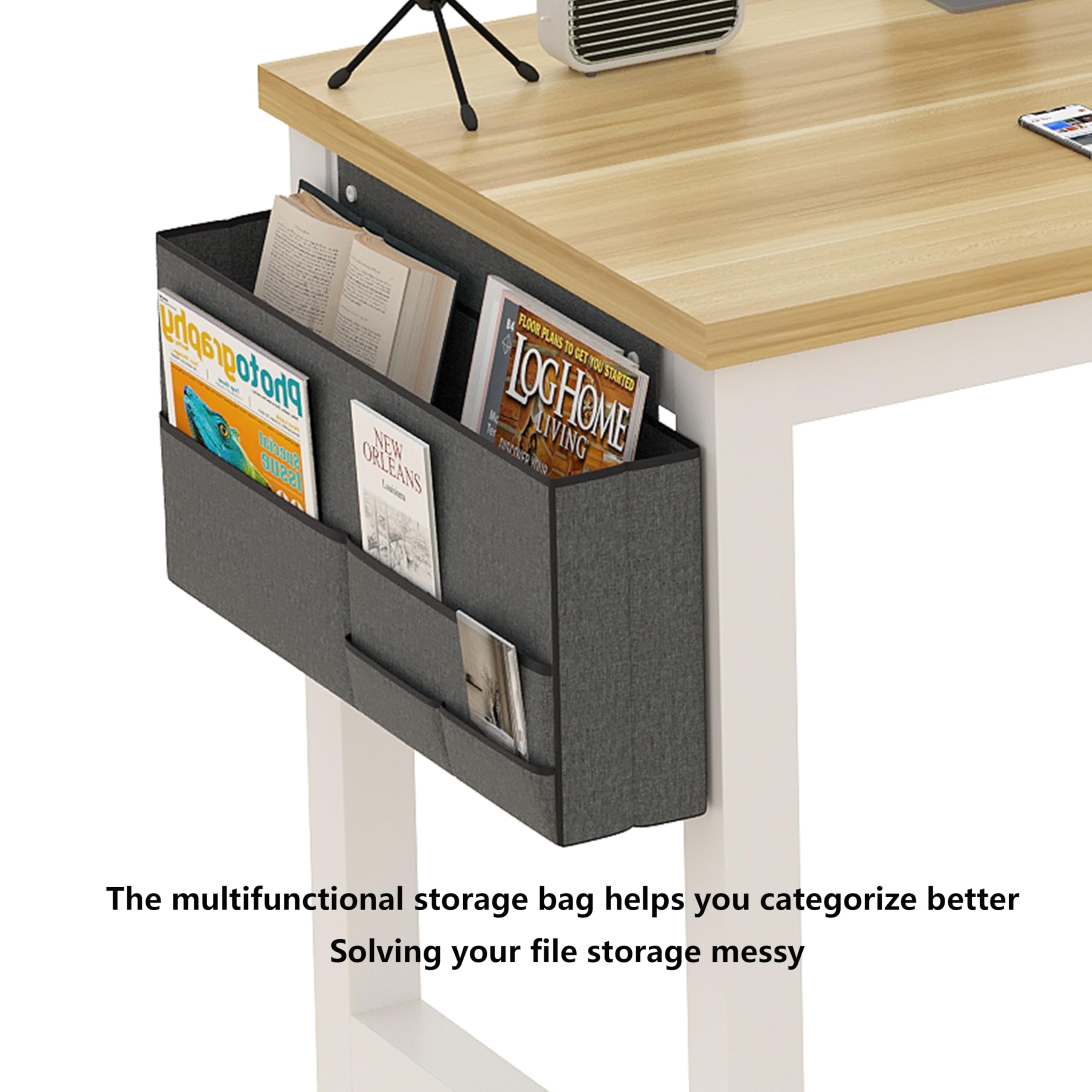 SURMIO Computerbureau - 63 Inch Groot Thuiskantoor Bureau Hout Studie Schrijftafel Werkstation Opbergtas Hoofdtelefoon Haken Eenvoudig Gamebureau Rustiek Wit/Walnoot