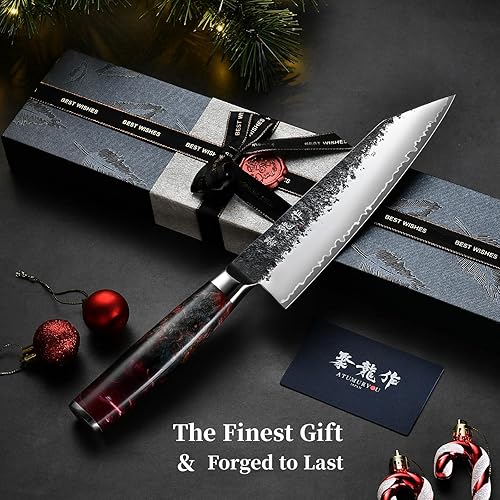 Miniatura 7 de Cuchillo de chef japonés con acero VG10, cuchillo Kiritsuke forjado a mano de 7 pulgadas, cuchillos de cocina afilados con 3 capas de acero