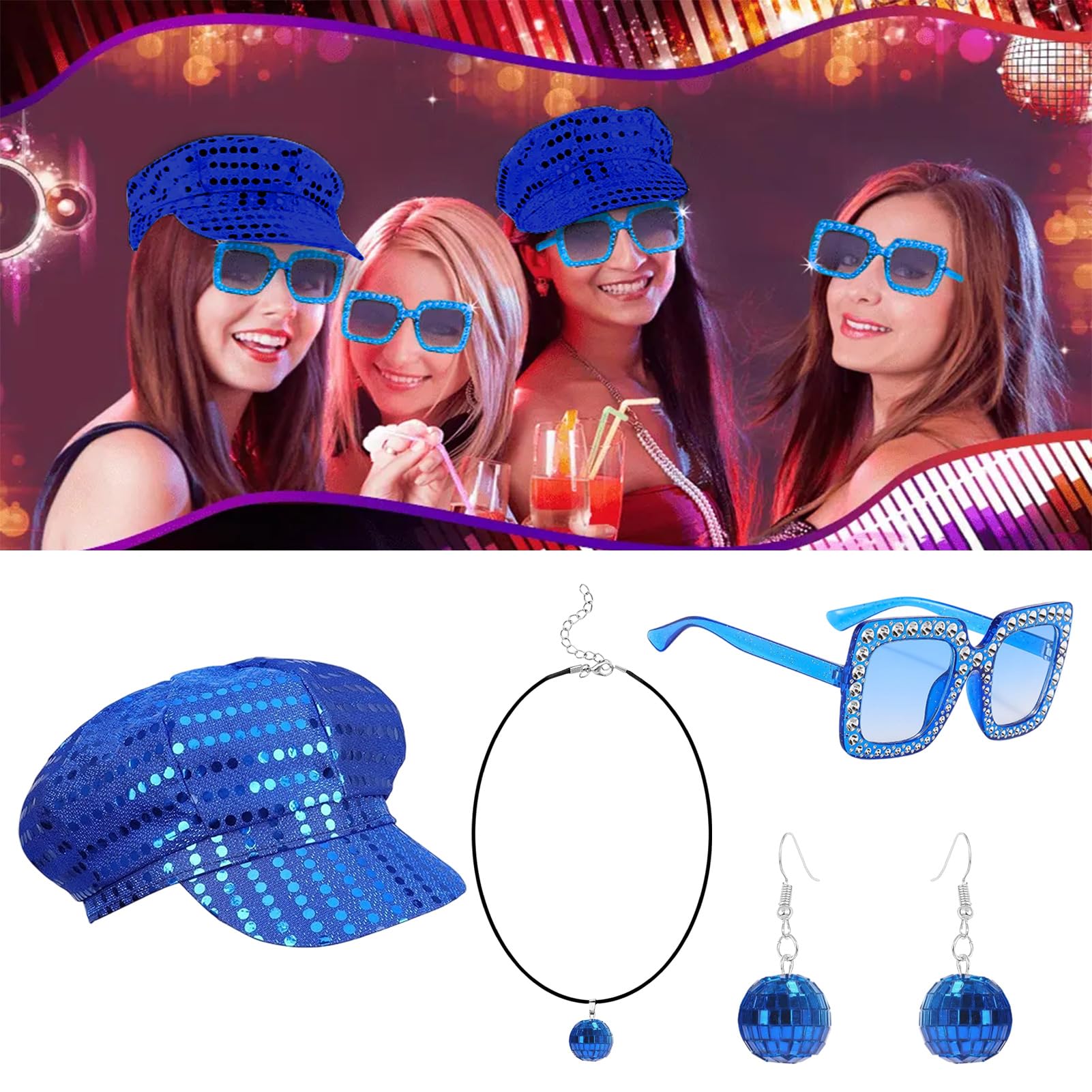 Moerstar 4Pcs 70s Disco Sequin Hat Set - Image 3