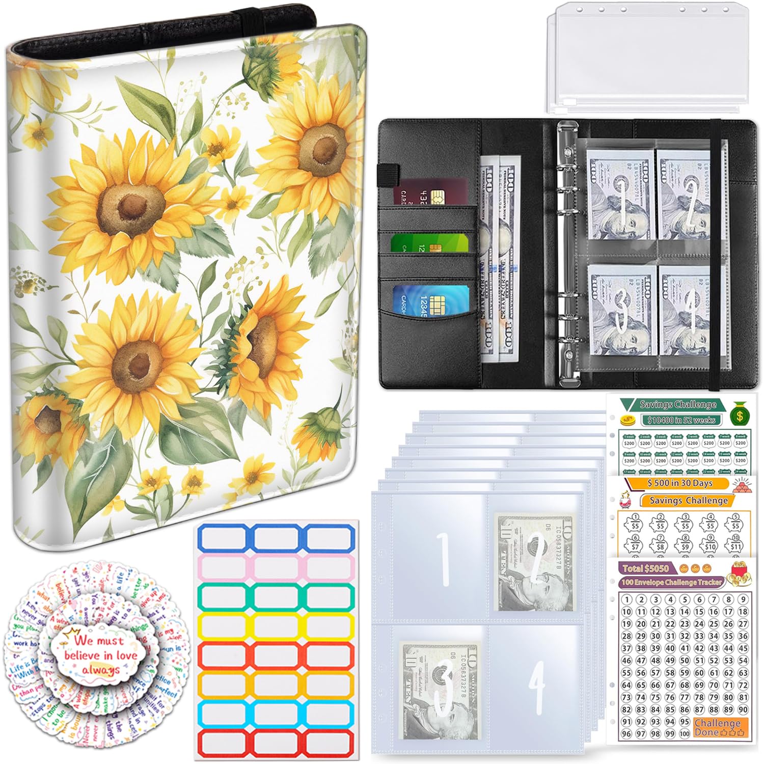 100 Envelopes Money Saving Challenge, A5 Budget Binder with Cash Envelopes & 3 Budgeting Planner Trackers to Save $5,050, 10,000, 500, Money Savings