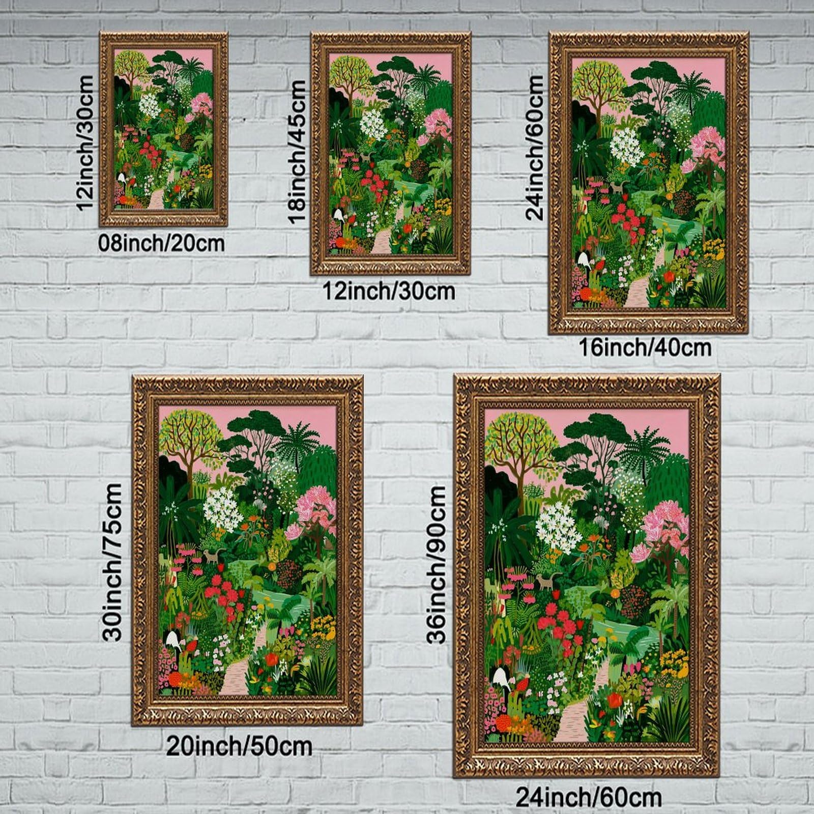 AYINUER Kunstdruck auf Leinwand, Motiv: tropischer Garten, für Schlafsaal, Dekoration, Geschenk | 50,8 cm L x 76,2 cm B, Retro-Goldrahmen, mehrere Größen, mehrere Rahmenstile, Wandkunst, Dekobild, Heimdekoration
