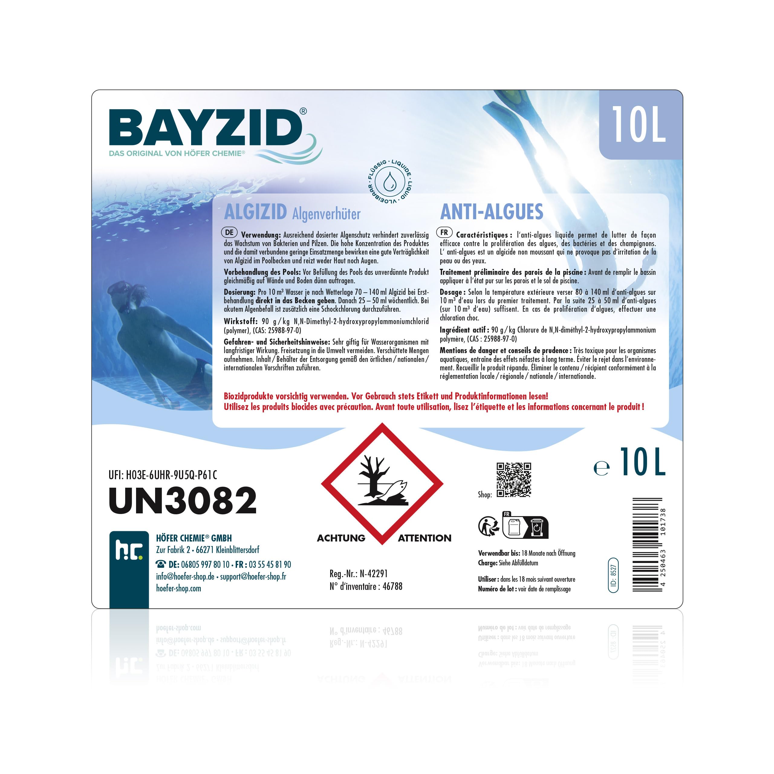 Höfer Chemie Algizid Algenverhütung 10L - Algenvernichter Pool - Präventiver Schutz vor Algen, Bakterien & Pilzen - Für Sauberes Wasser
