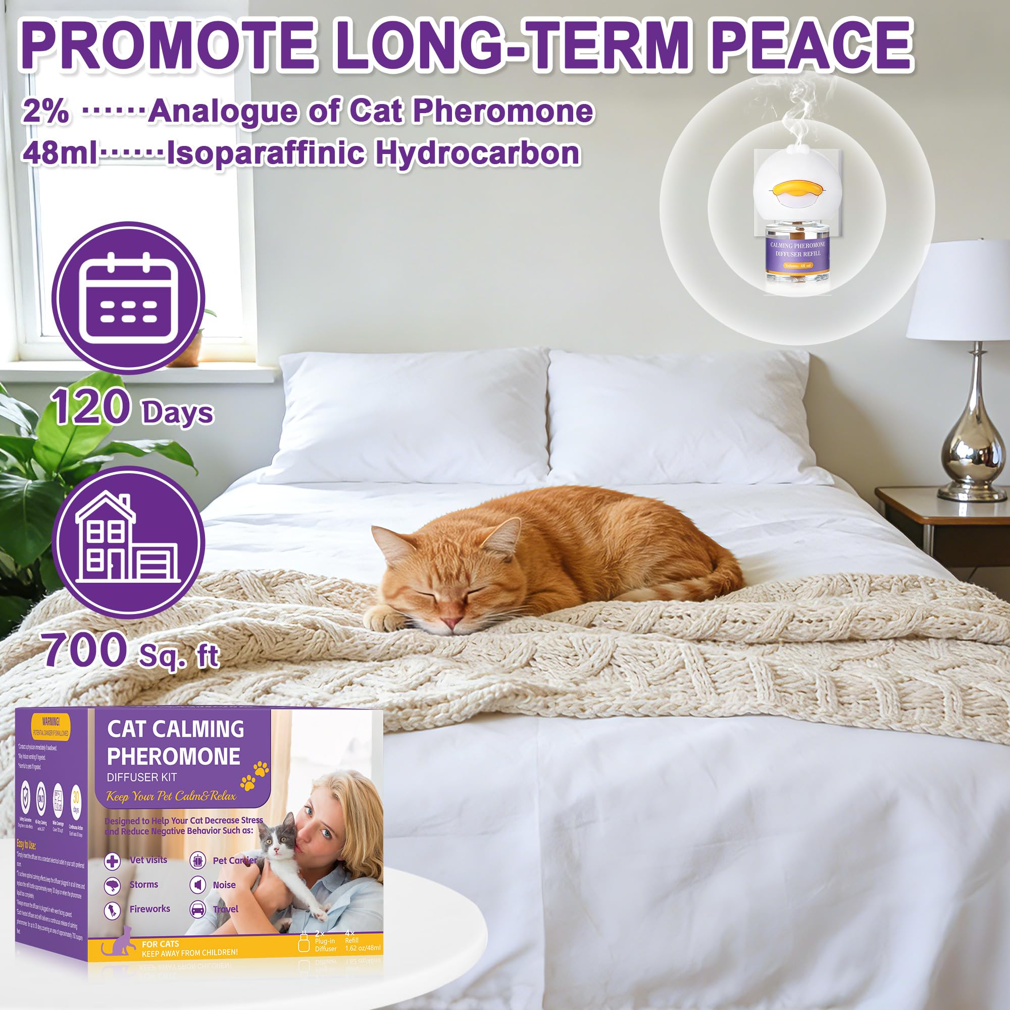 6 In 1 Katze Pheromon Beruhigende Diffusor, Pheromon Diffusor für Katzen, Angst lindern, Helfen, Kämpfe zu reduzieren, Sprühen & Kratzern, Drogenfrei & Geruchlos Sicher (2 Stecker + 4 Refills) 120 Tag
