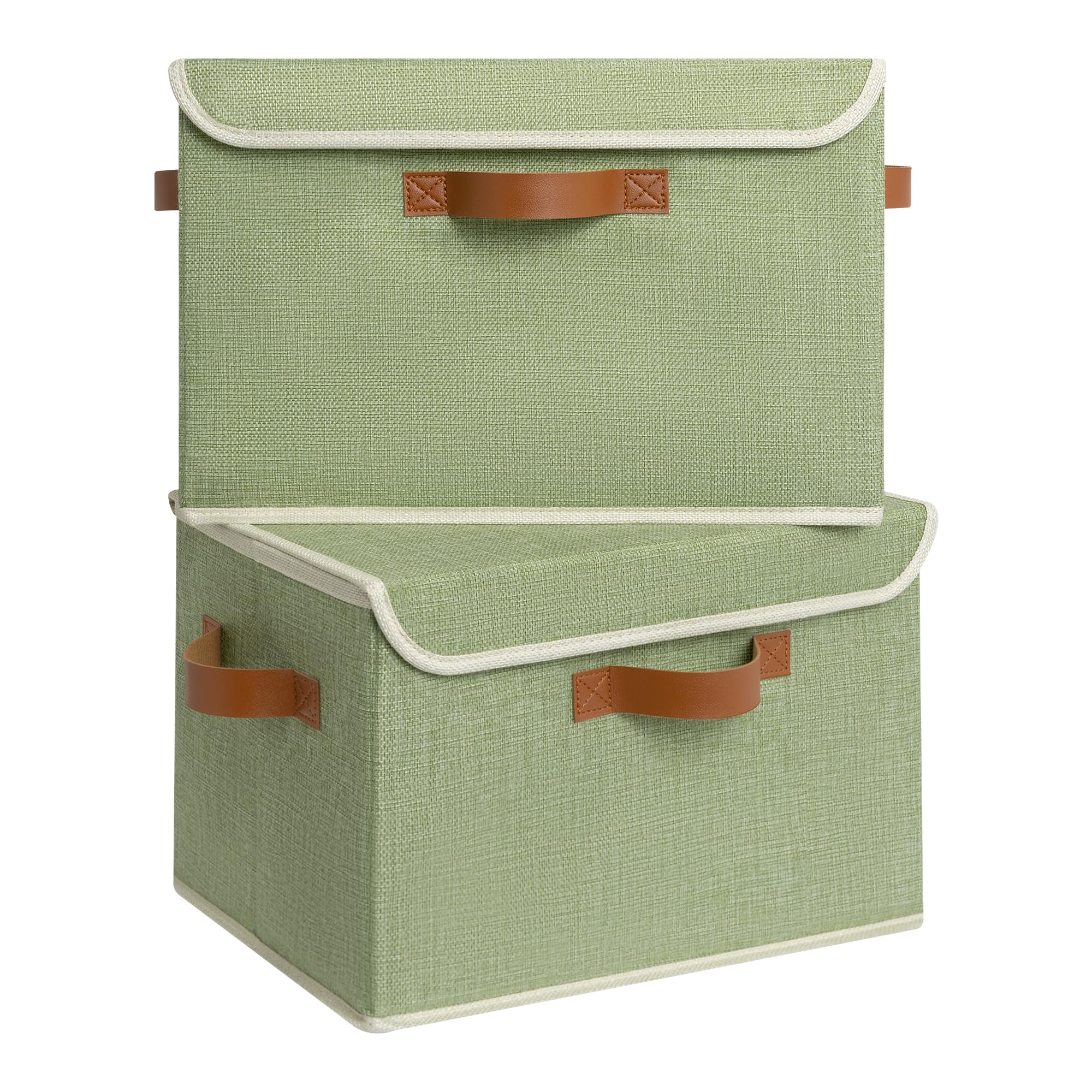 GRANNY SAYS Wardrobe Storage Boxes with Lid, Pack of 2 Collapsible Storage Boxes Lidded, Stackable Fabric Baskets for Shelves Organising, Top of Wardrobe Organisation, Green, 40 x 26 x 25.5 cm — image 1