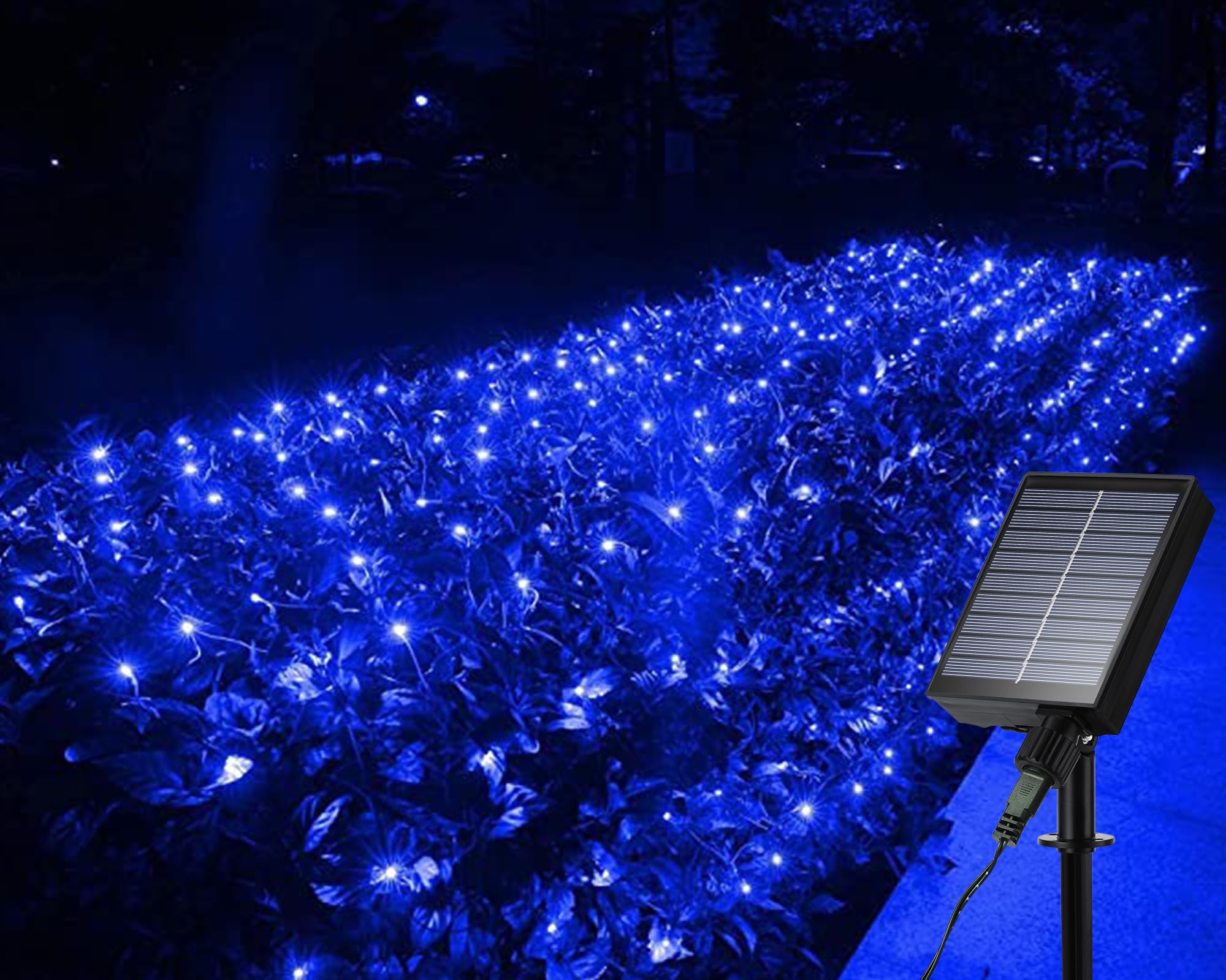 iBaycon Solar Christmas Net Lights, 5ft × 5ft Net Mesh Lights with 8 Modes,Waterproof Solar Bush Lights for Xmas Trees, Party, Garden, Wedding, Outdoor Christmas Decorations (Blue)