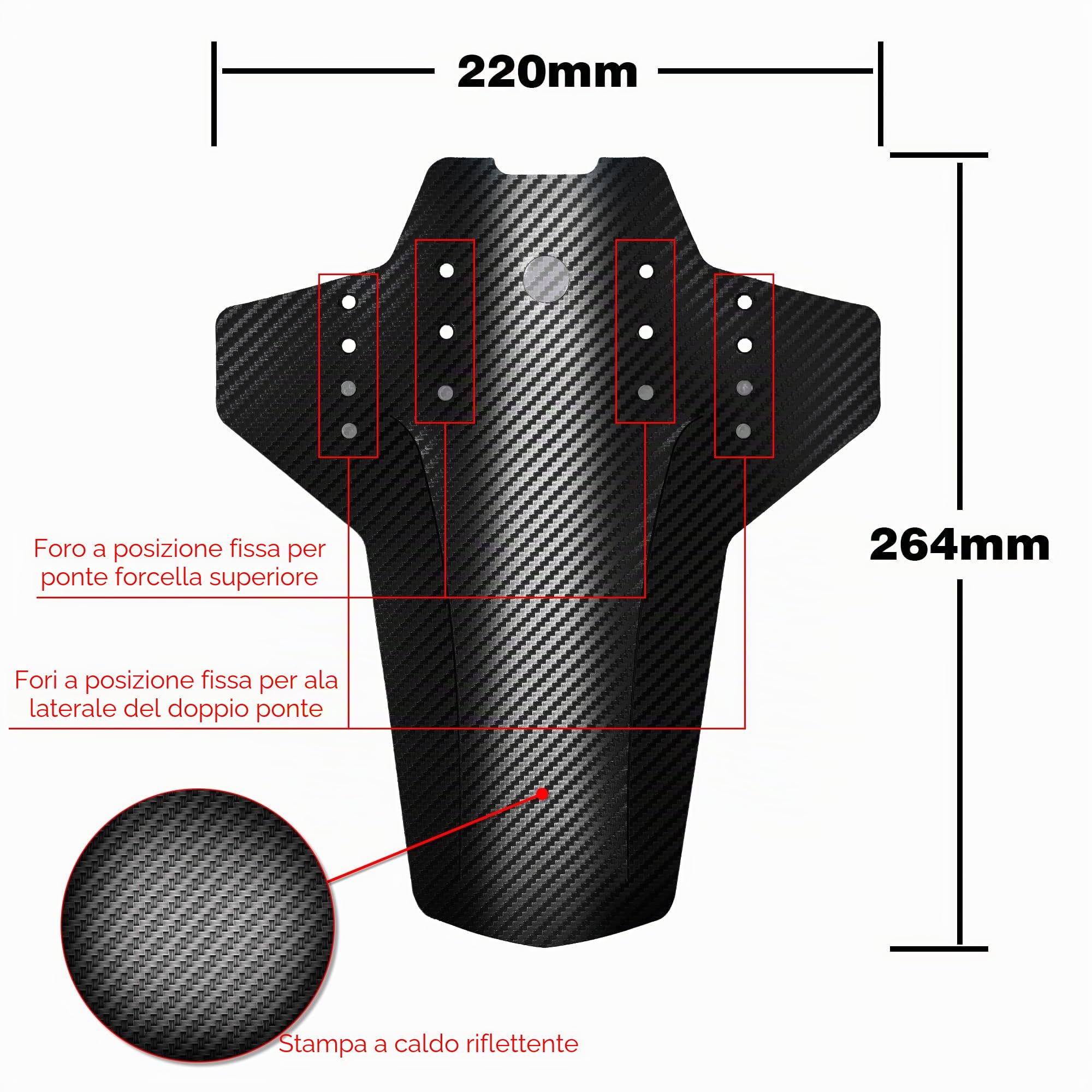 FETESNICE 2 Pezzi MTB Mudguard- Mountain Bike Protection Board da 29 Pollici in Fibra di Carbonio Testurizzata Anteriore e Posteriore con 10 attacchi Via Cavo.