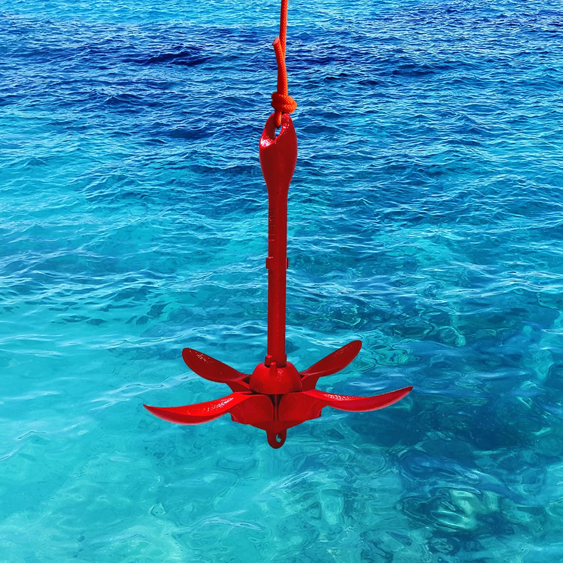 BeGrit Ancora Barca Pieghevole 1.5kg/3.3lb Kit di Ancora Kayak Gommone per SUP Canoe Ancoraggio Ombrello Acciaio Carbonio con Cima Ormeggio Corda Arancione Galleggiante da 10m e Borsa di Stoccaggio