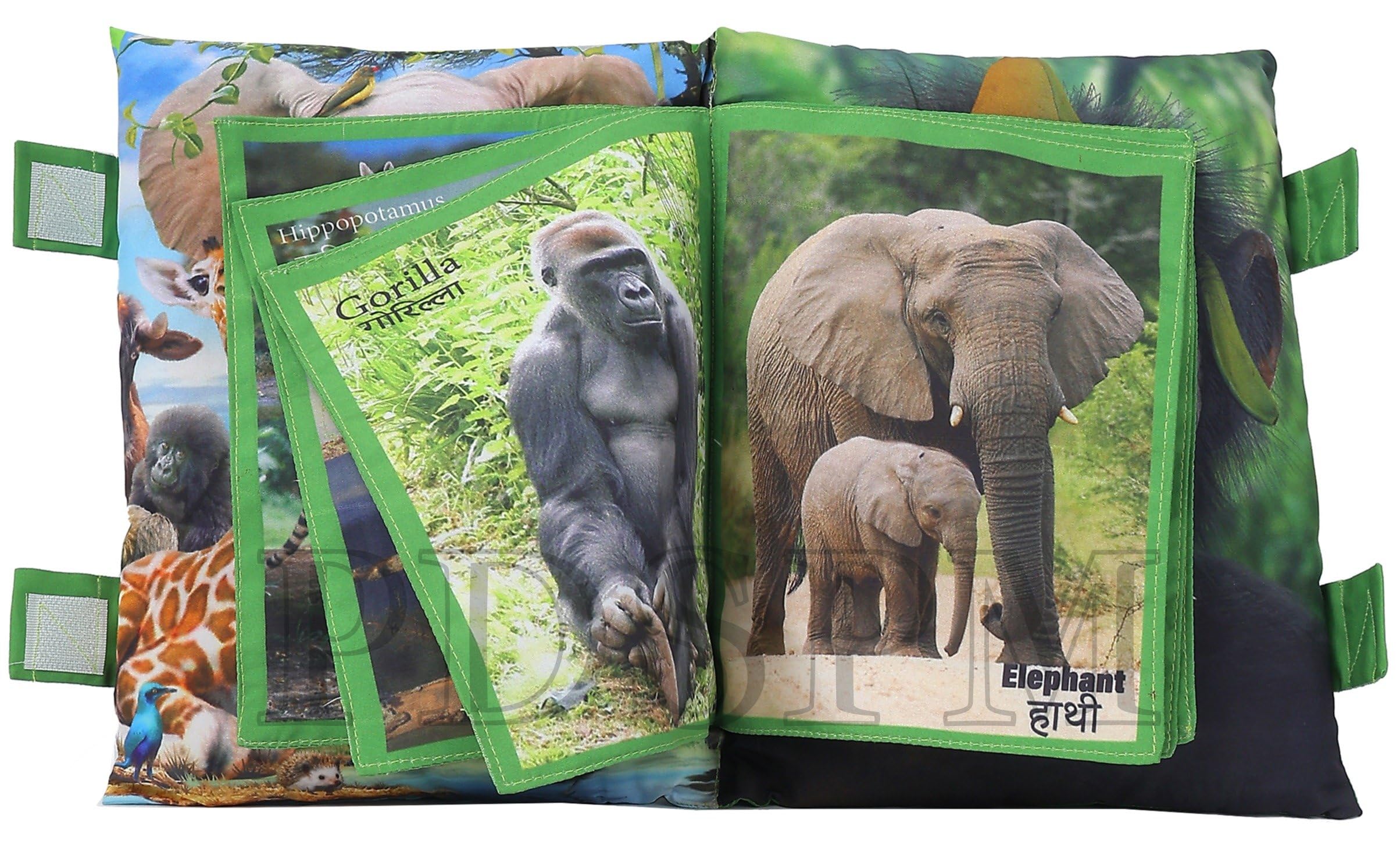 PDSPM Peek-A-Boo Soft Cloth Cushion Pillow Jungle Book for Kids Baby Toddler Animal Picture and nams, Activity Play Babies (Green Jungle Book)-image-16