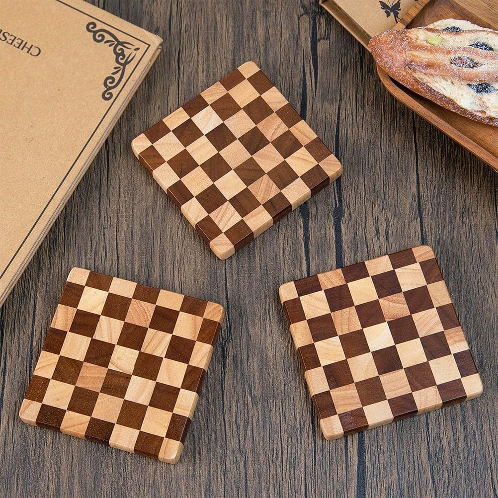 Dessous de Verre carrés en Bois de 3 pièces,