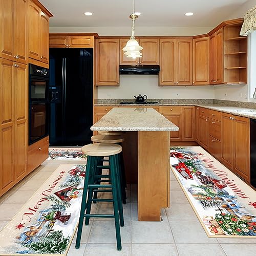 Miniatura 9 de Layhit Juego de 3 alfombras de cocina de Navidad, Papá Noel, afroamericano, Papá Noel, tapete de cocina de Papá Noel afroamericano, Feliz Navidad,