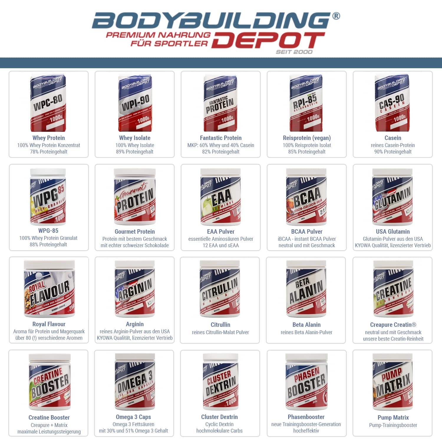 Bodybuilding Depot Whey Protein Pulver 1kg - Vanille | umweltfreundlich in Papier verpackt