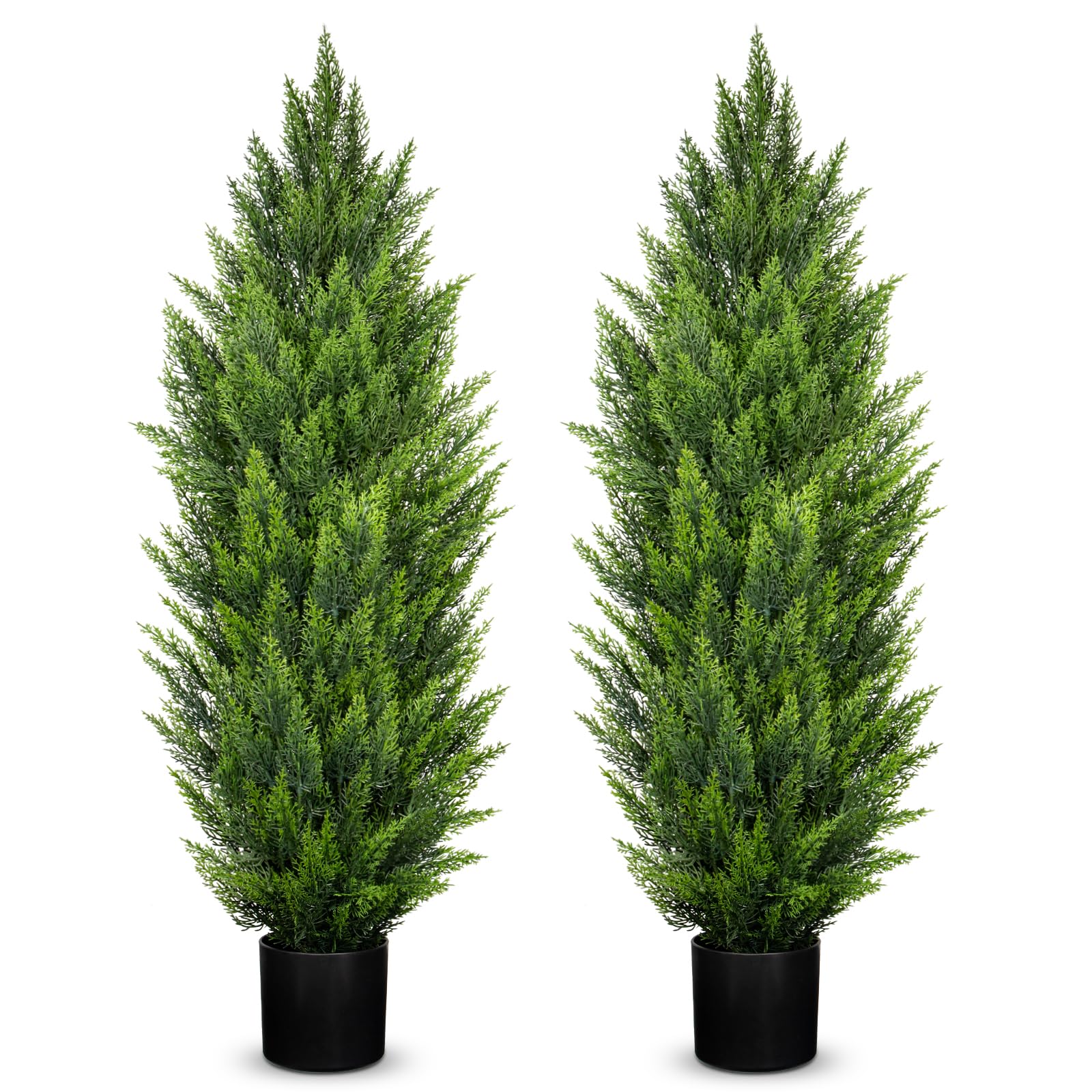 (Similar) Briful 4ft. Cedar Topiary Trees Artificial Outdoor Set of 2 Realistic Faux Cedar Pines, UV Resistant Fake Shrubs Cypress Trees, Potted Floor Plants for Home Decor Indoor Farmhouse Patio Door