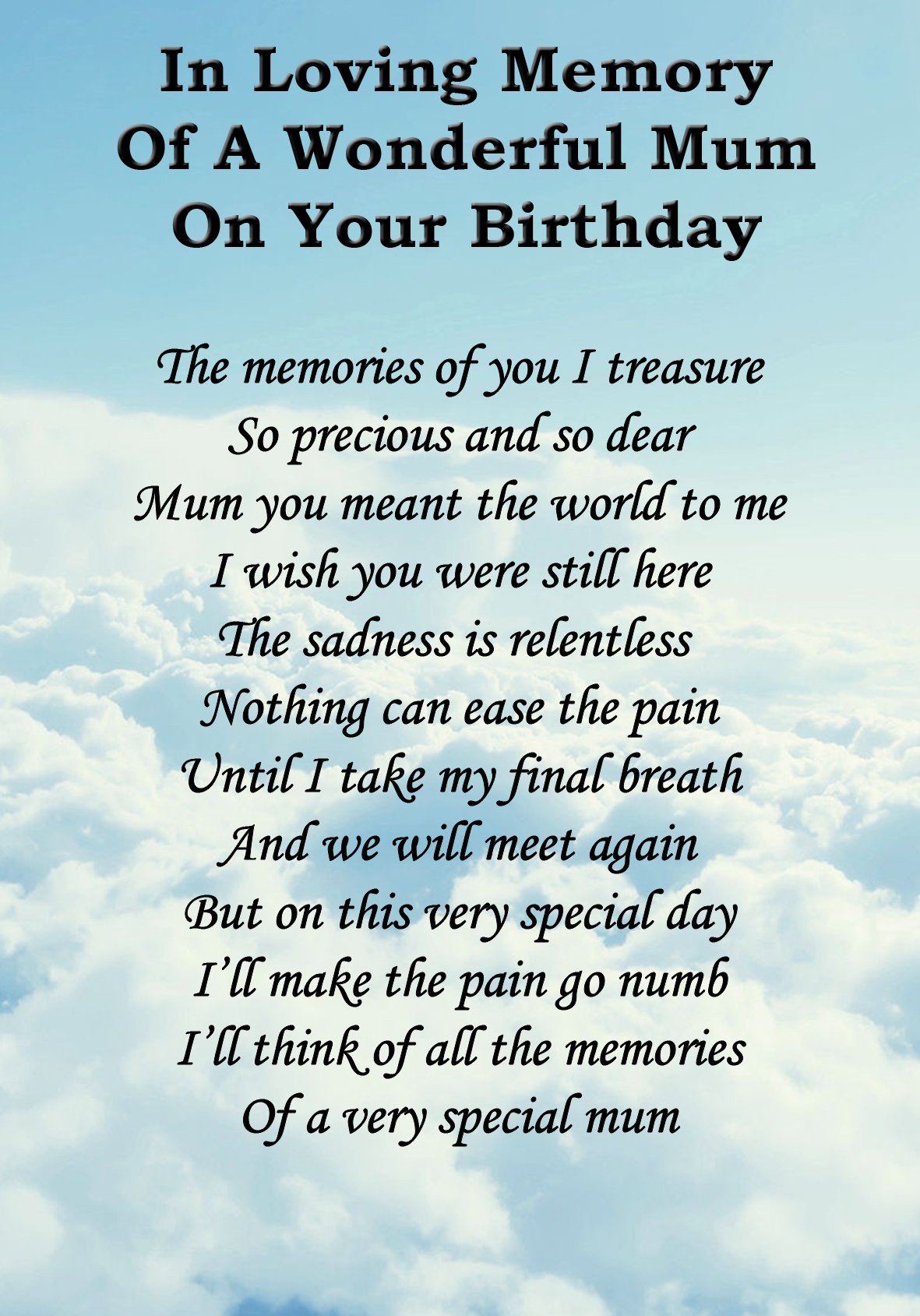 Buy Wonderful Mum On Your Birthday Memorial Graveside Poem Keepsake