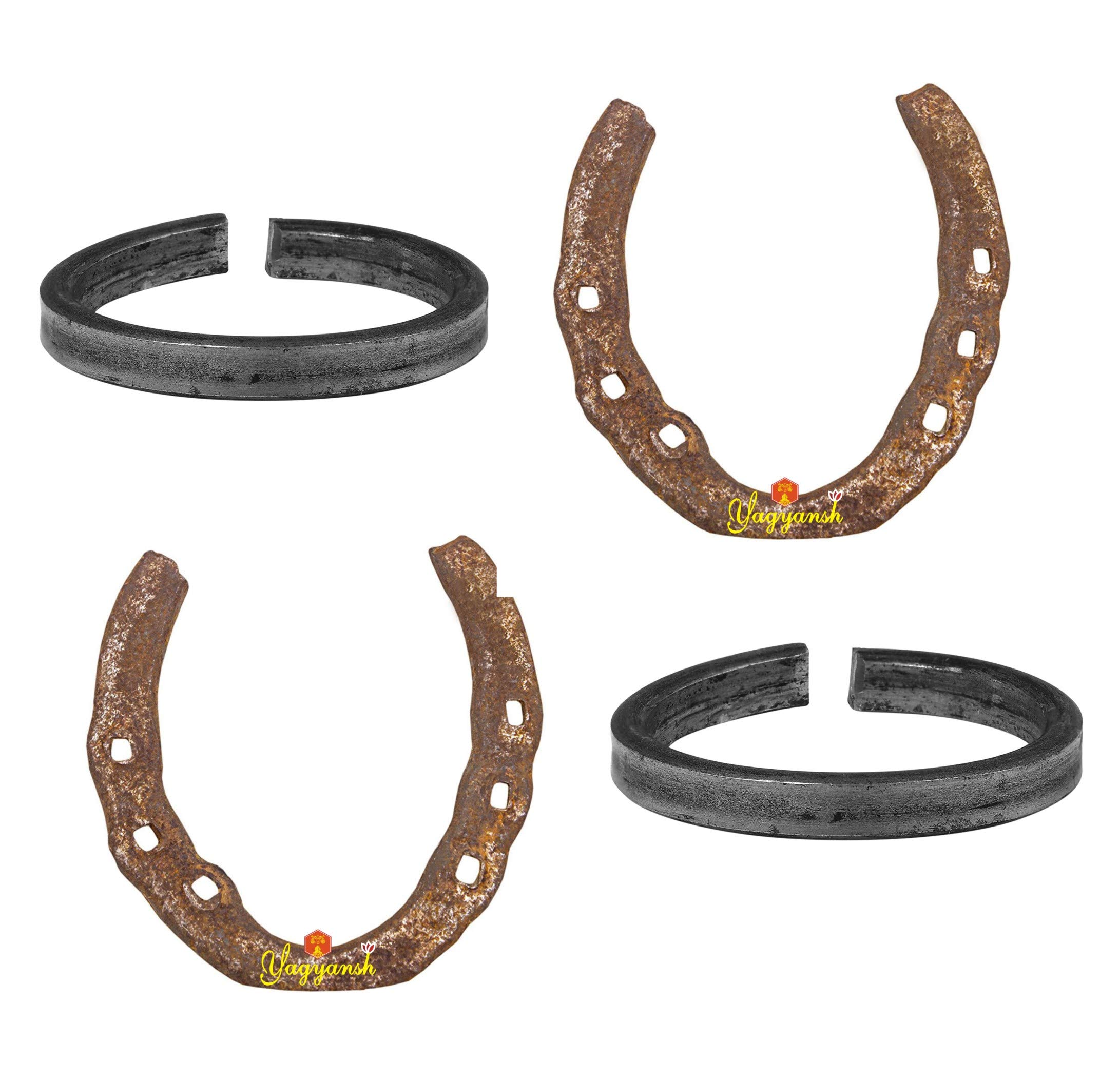YagyanshCombo of Ghode ki naal Black Horse Naal and Original Black Shani Dev Iron Adjustable Ring | restrictive Evil Spirit, (4 pcs)