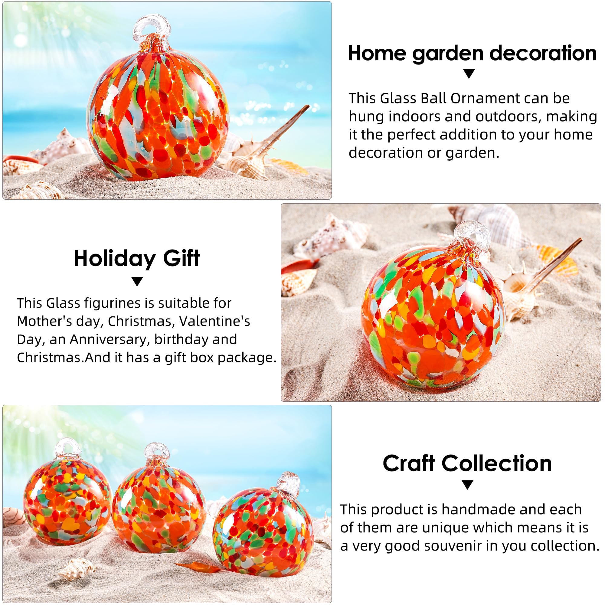 EUSTUMA Handgeblasene Glas-Hexenkugel, Glaskugel-Ornament zum Aufhängen im Garten, Beobachtungskugel für drinnen und draußen, Heimdekoration. (3)