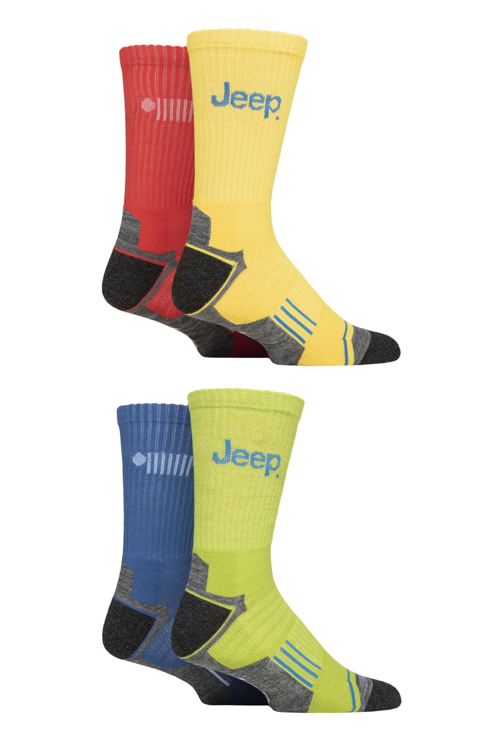 Jeep Mens Crew Sports Socks - Technical Performance Calf Length, Ribbed, Cushioned, Breathable, Arch Support, Suitable for Gym, 4 Pairs Size 6-11 Multi