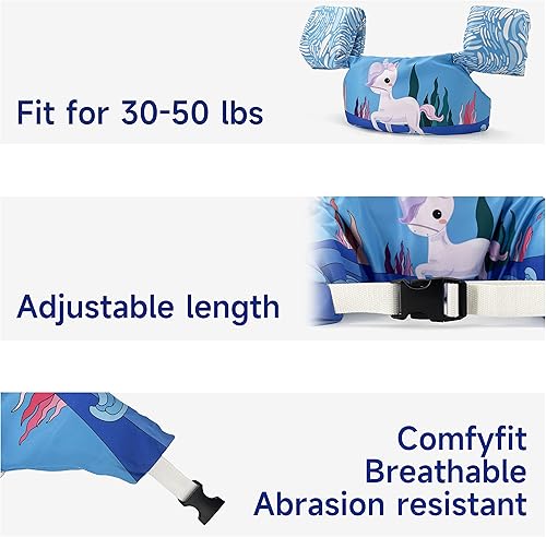 Vista 12 de Silfrae - Chaleco flotador para natación con dispositivo de aprender a nadar, peso de 30 a 50 libras