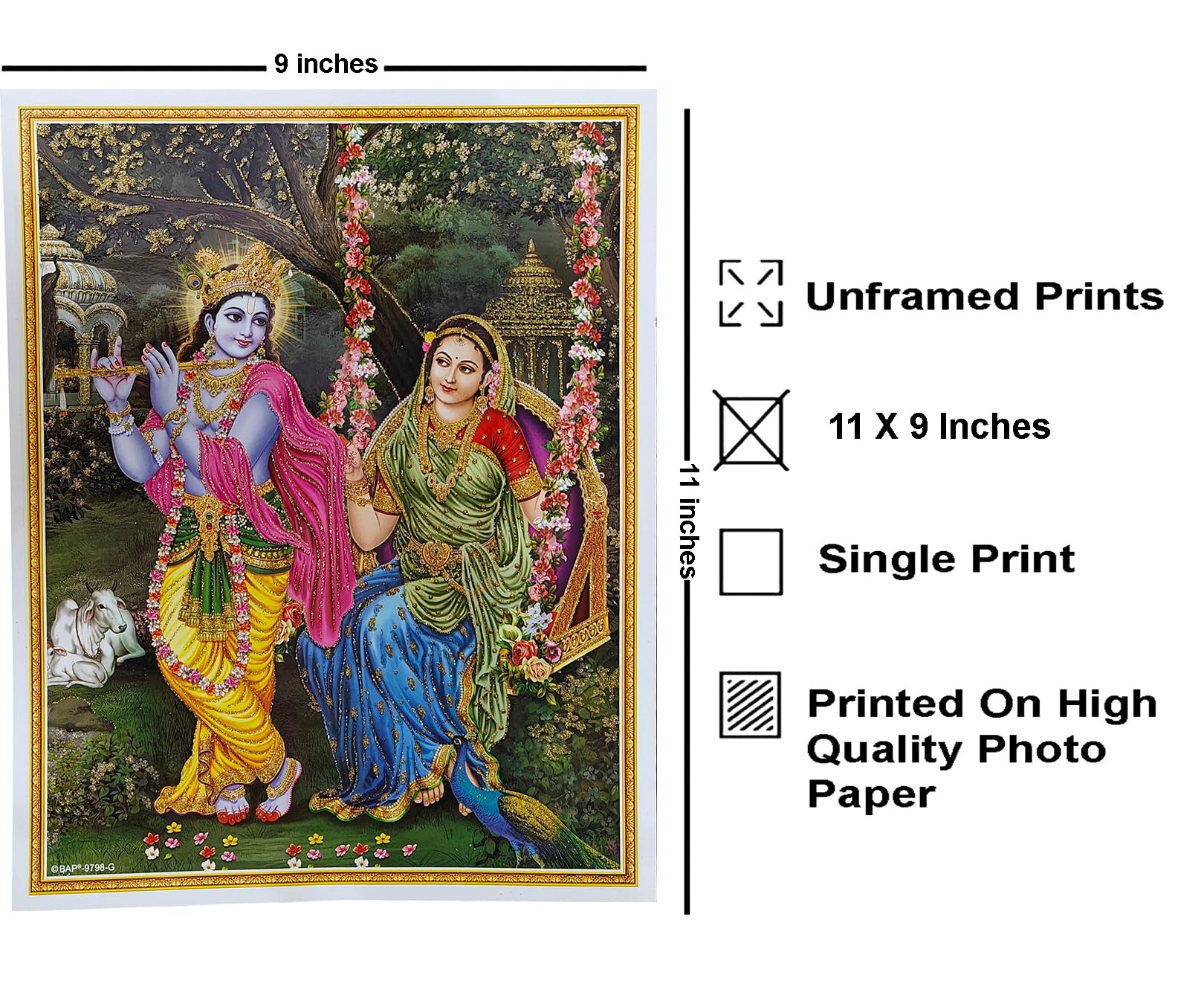 Rastogi Handicraft Best Of Indian Reprint Hindu God Poster/Picture With Unframed (Radha-Krishna-Jhula-11 X9) - Image 2