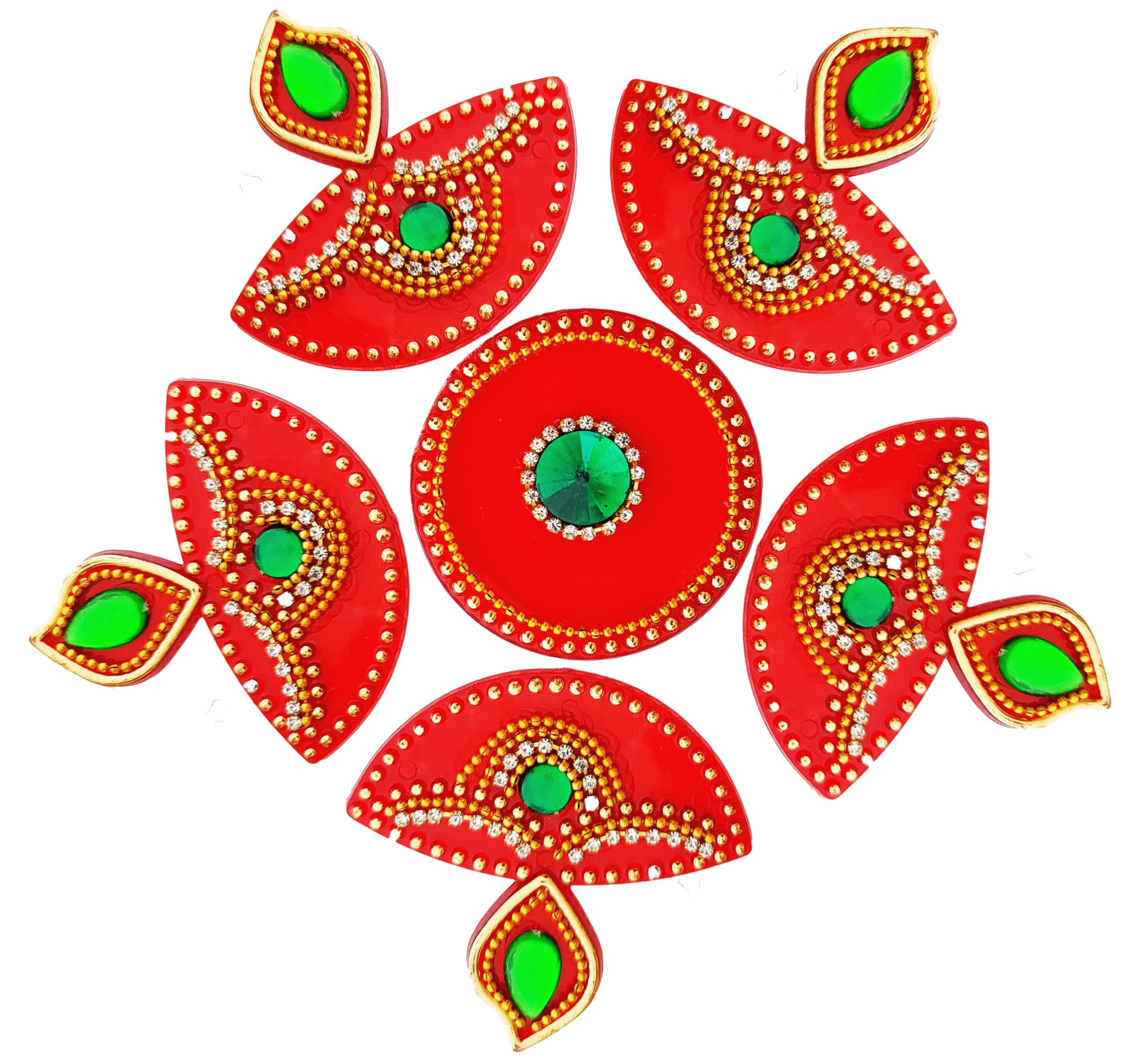 Handmade Red Diya Premium Acrylic Diwali Rangoli Floor Decorations Table Decoration Studded Stones Sequins Traditional Festive Home Door Décor Gift | Floor Wall Stickers Diya Rangoli -007VA (Design1)