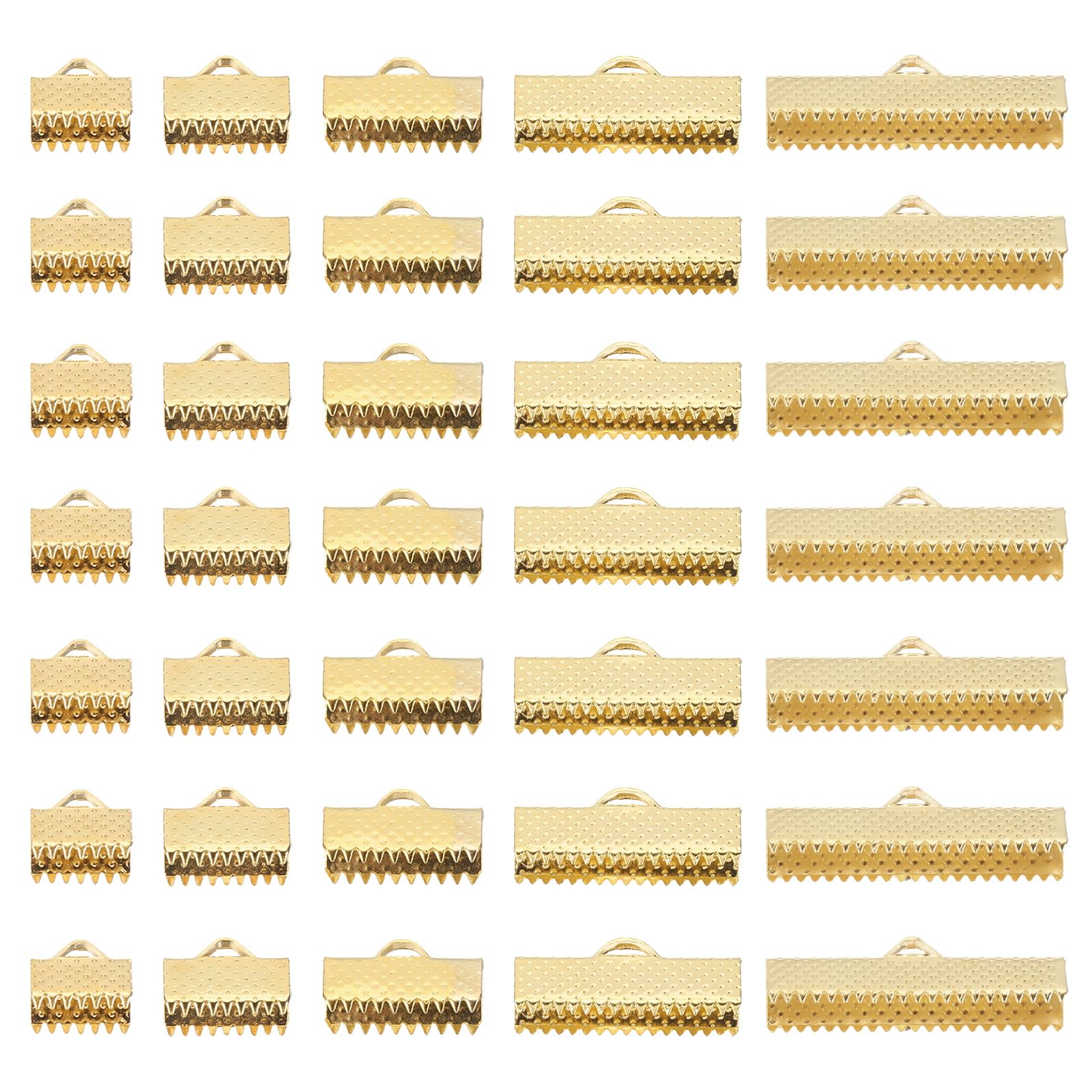 PATIKIL 8mm/10mm/13mm/20mm/25mm Ribbon Ends Crimp Clamp 150pcs Pinch Crimp End Bracelet Bookmark Cord Ends Fasteners Clasp for Leather DIY Craft Jewelry Making Deep Gold
