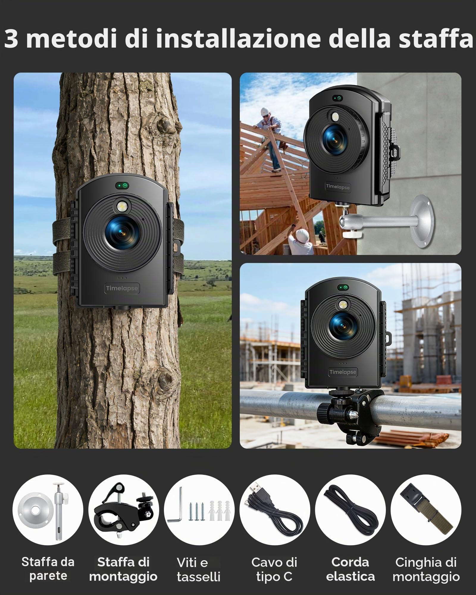 Time Lapse Camera Outdoor, Fotocamera Timelapse 1080P Con Posizionamento IR, Ripresa Di 180 Giorni, Resistente All'Acqua IP66 Per Costruzioni Esterne, Crescita Delle Piante (1080P Time Lapse Camera)