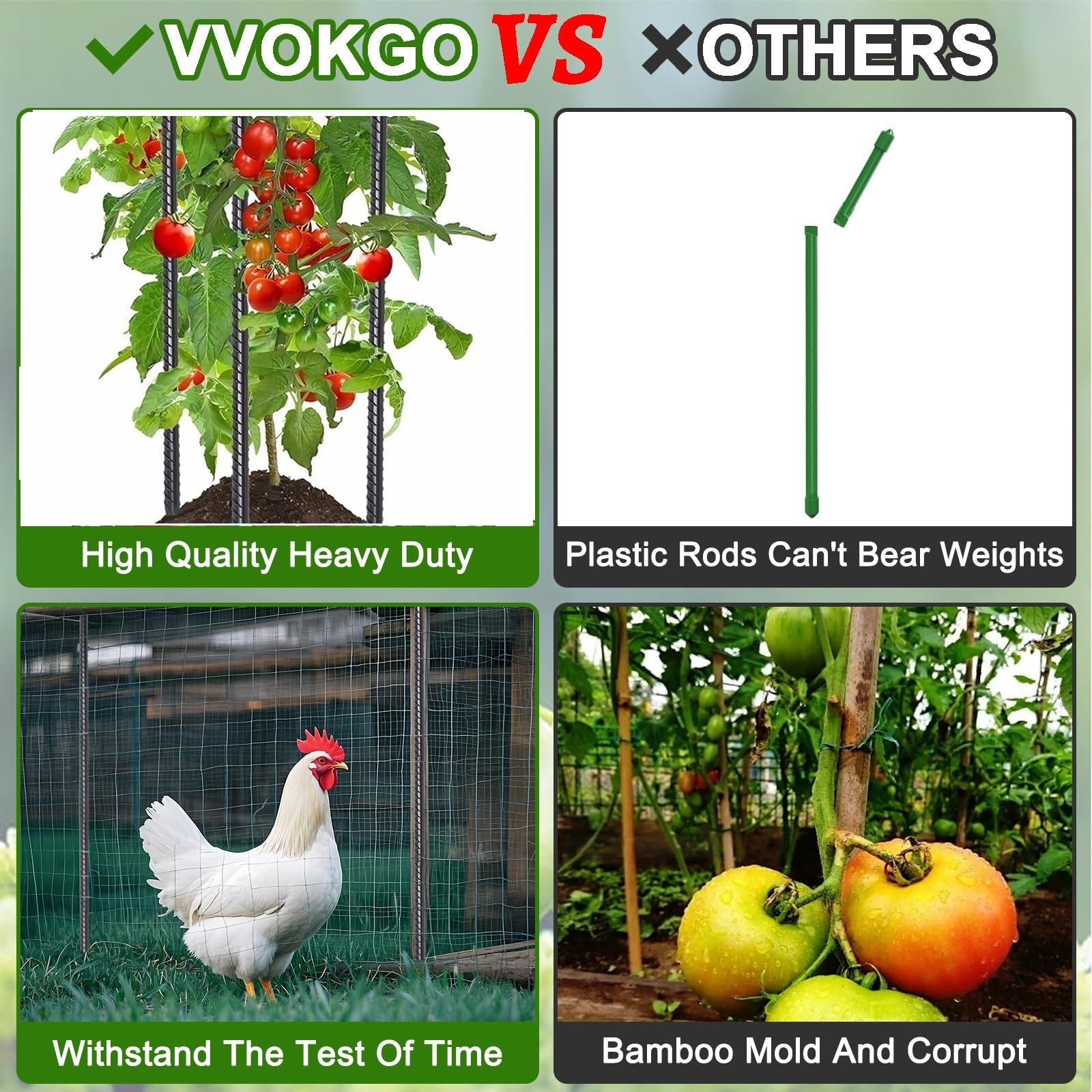 VVOKGO 16 estacas de acero de 48 pulgadas con punta de cincel, estacas de madera rectas, resistentes, para jardín, camping, plantas, soporte para plantas, color negro antioxidante