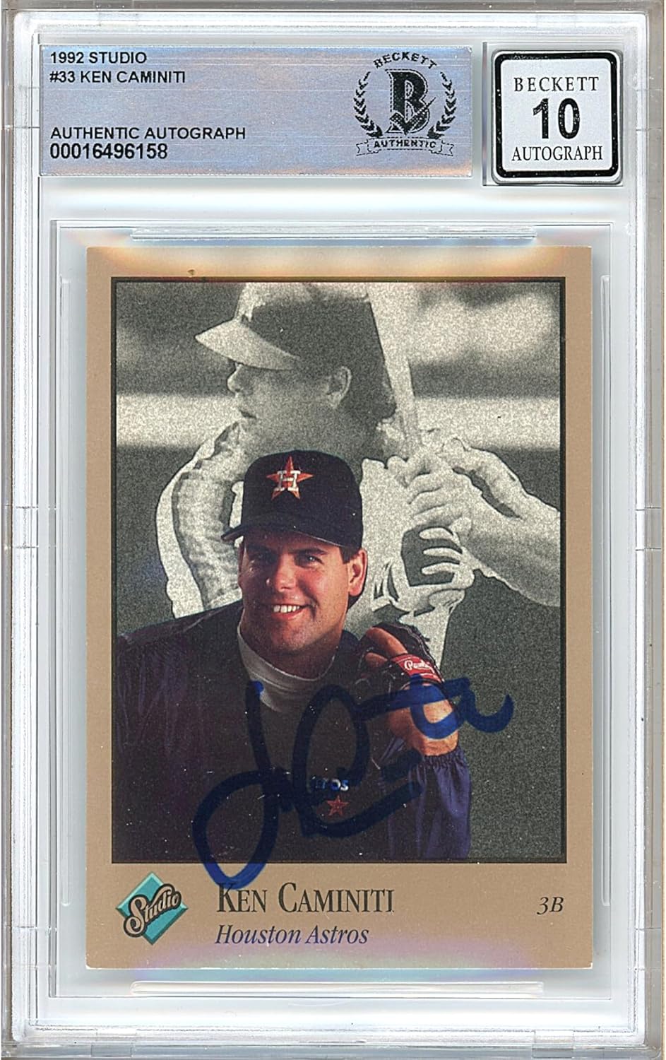 Ken Caminiti Autographed 1992 Donruss Studio #33 Baseball Trading Card Beckett BGS Auto 10 Graded BAS Authentic Slabbed COA Played For Houston Astros MLB