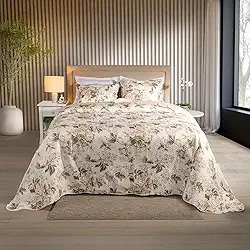 Kit Cobre Leito Colcha Boutis 3 Peças Matelassado Dupla Face Nano Printing (Beatriz Rose, King)