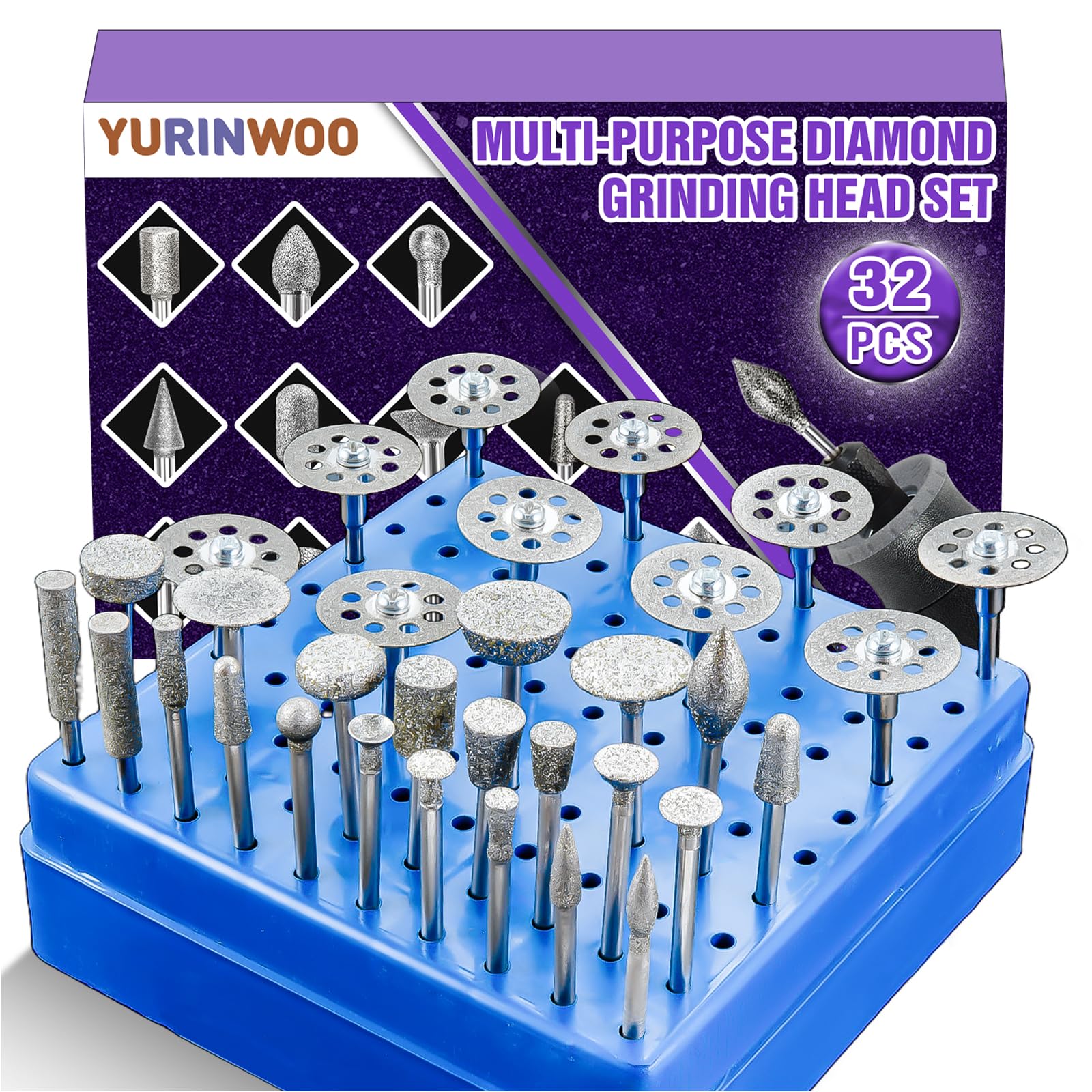 Diamond Grinding Bit Set for Dremel, Rotary Tool Grinding Cutting Wheel 1/8” Shank for Stone Glass Tile Jewelry Engraving Rock Etching Masonry Carving