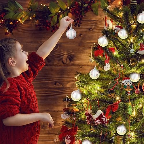 Miniatura 6 de Zhanmai Adornos navideños de béisbol y sóftbol de 2.4 pulgadas, de plástico, grandes colgantes para decoración de árbol, tema deportivo clásico,