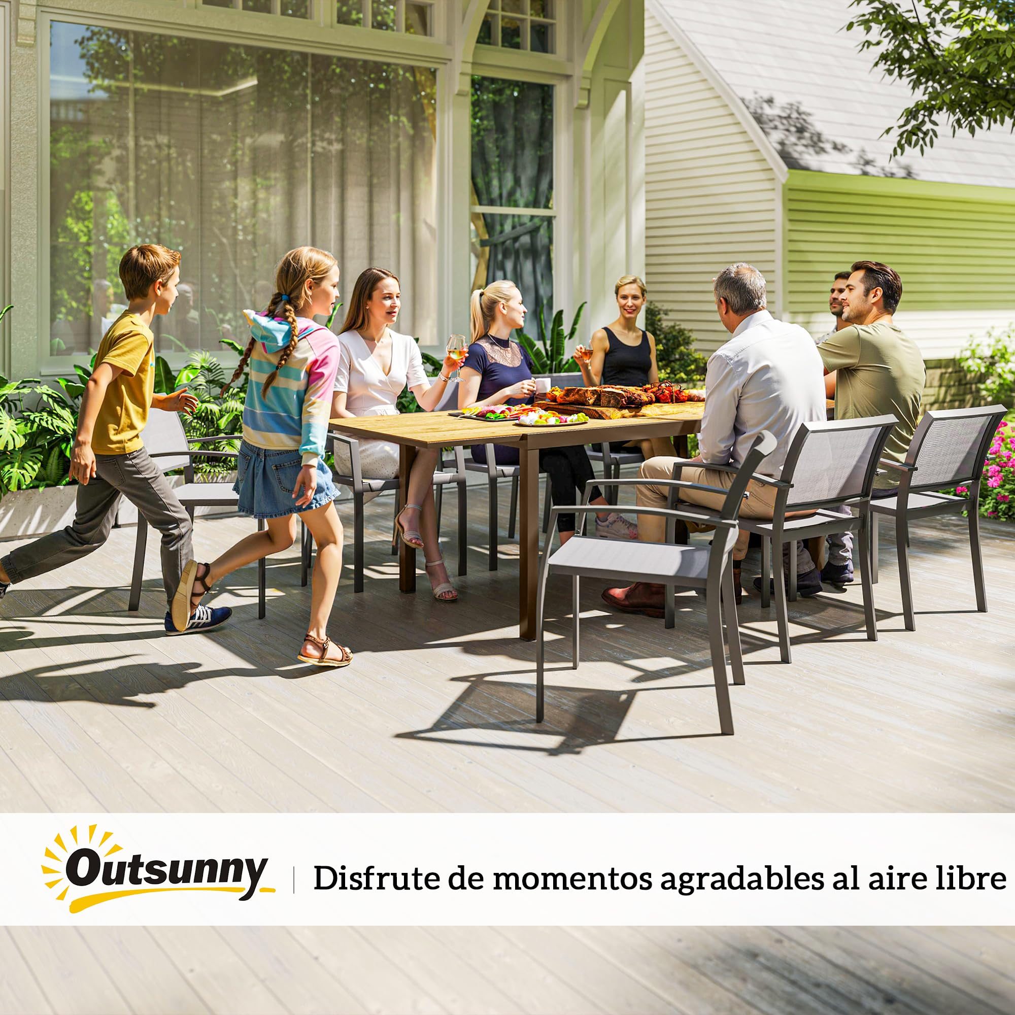 Outsunny Mesa de Jardín Extensible para 6-8 Personas 160/240x90 cm Marrón | Mesa de Comedor Exterior Extensible, con Borde de Aluminio, Carga 70 kg, Mesita Rectangular, para Patio, Terraza