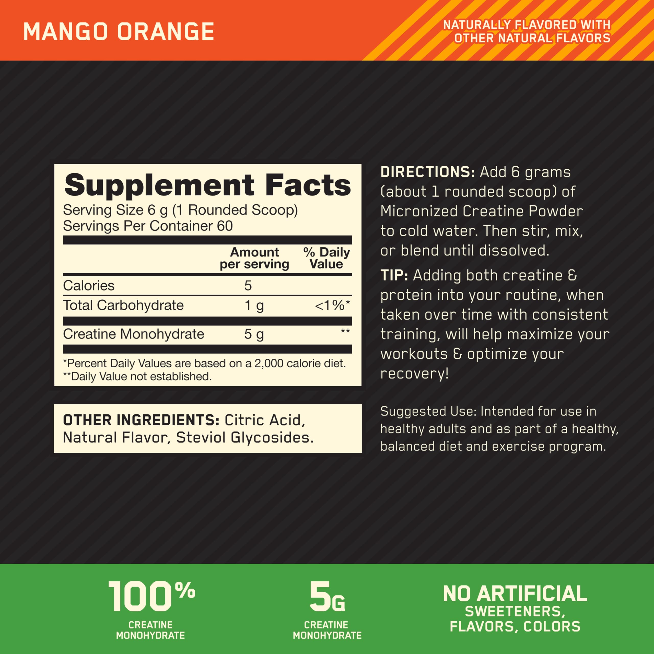 Optimum Nutrition Creatine Monohydrate Powder, Mango Orange, 60 Servings — Amazon image 3