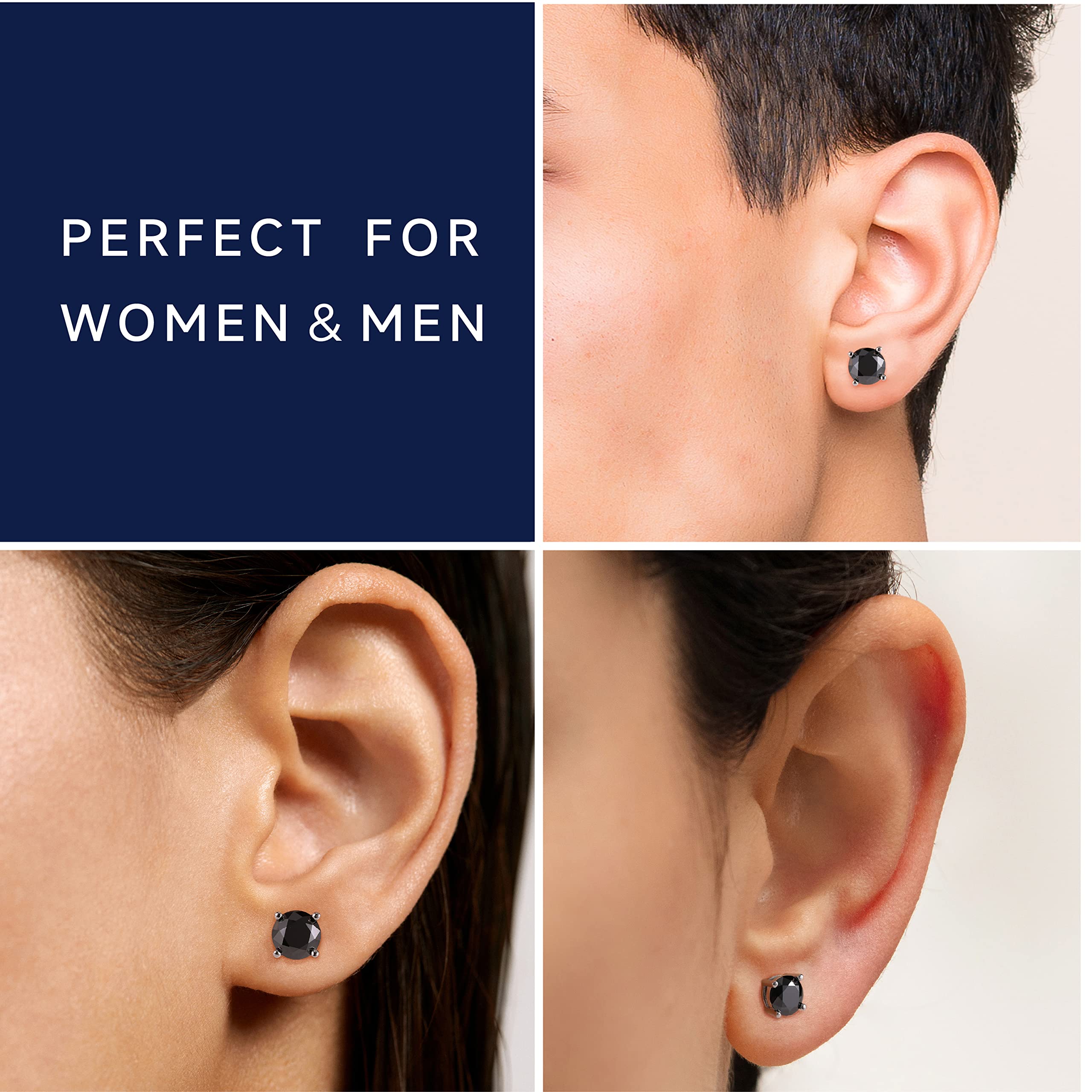 MomentWish Orecchini Uomo Neri, 1-2 Carati Moissanite Diamante Orecchino Argento 925 Donna Brillanti Punto Luce Regalo Uomo per Lui 5/5.5/6.5mm