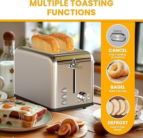 Miniatura 2 de Simple Deluxe Tostadora de 2 rebanadas, 6 ajustes de tostado y 3 funciones, ranura extra ancha y bandeja extraíble para migas, para pan y gofre,