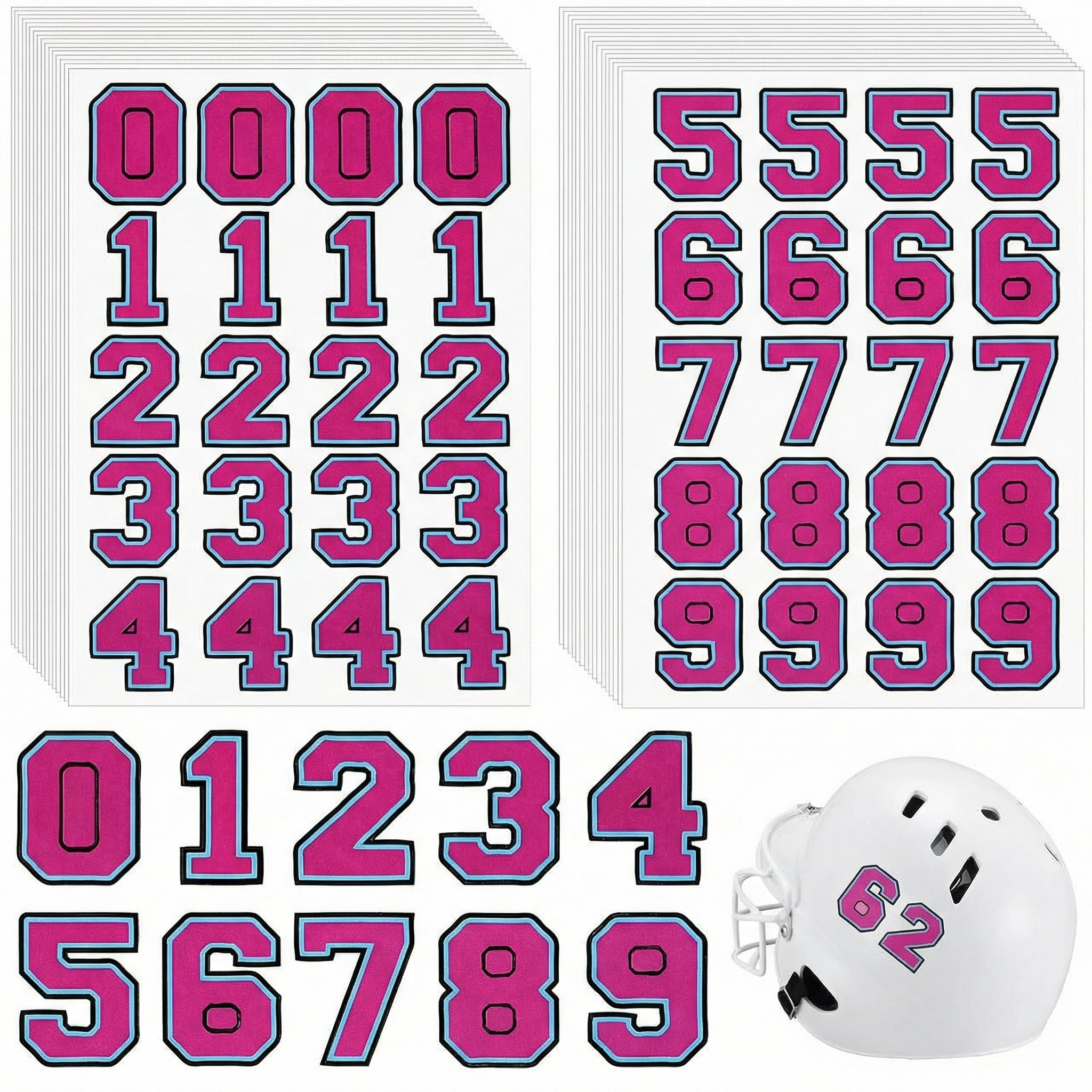 Feifeiya 160 PCS Sports Helmet Numbers Sticker Self Adhesive Sports Number Football Helmet Stickers Hockey Decals Accessories for Baseball Batting Hockey Football Lacrosse(Rose Red)