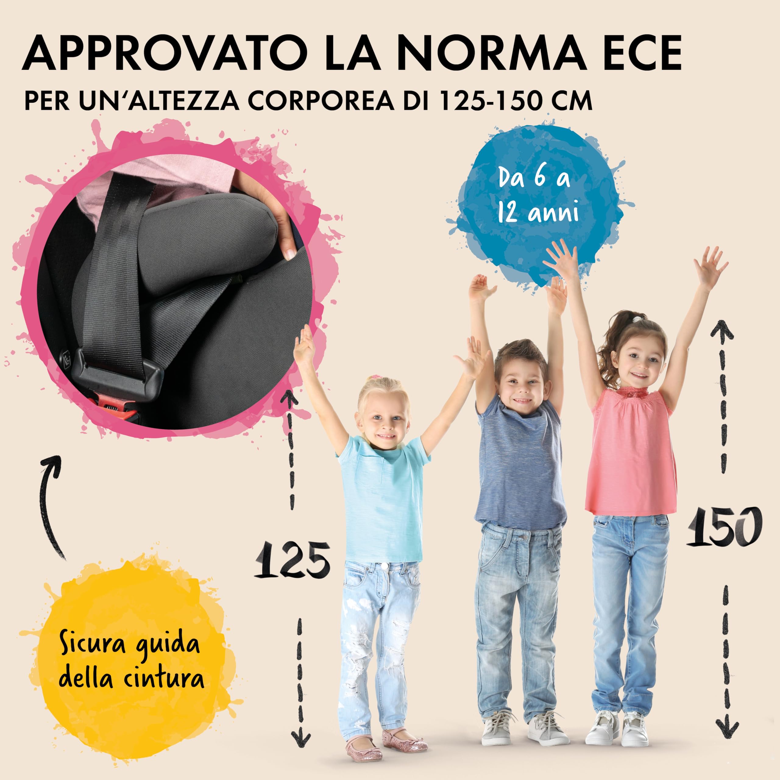 WALSER Premium seggiolino auto per bambini, seggiolino auto Andy 125-150 cm, sedile veicolo per bambini ultima norma 2024 ECE R 129 grigio