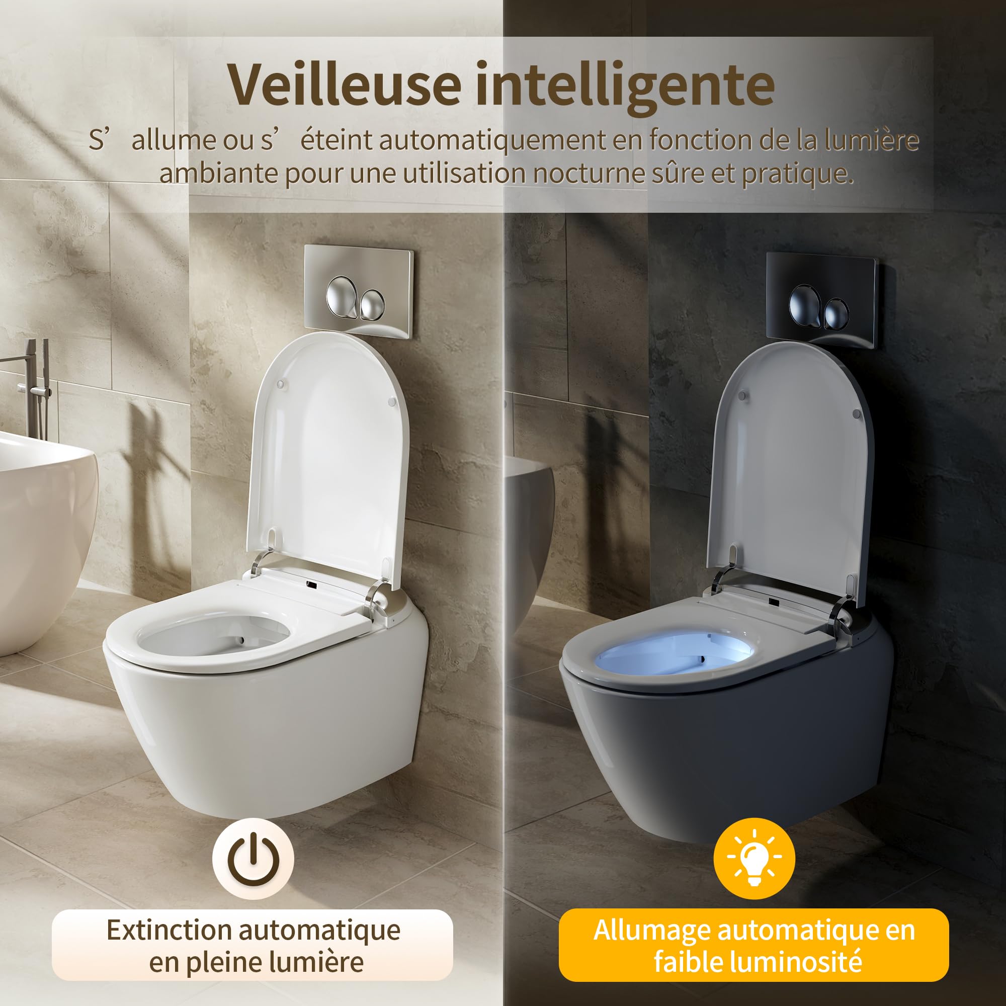 DeerValley Cuvette WC Lavant Suspendu Céramique avec Bâti-Support- Toilette Japonaise Intégrée, Fonction Bidet, Siège Chauffant, Buse Autonettoyante, Chasse Automatique, Télécommande