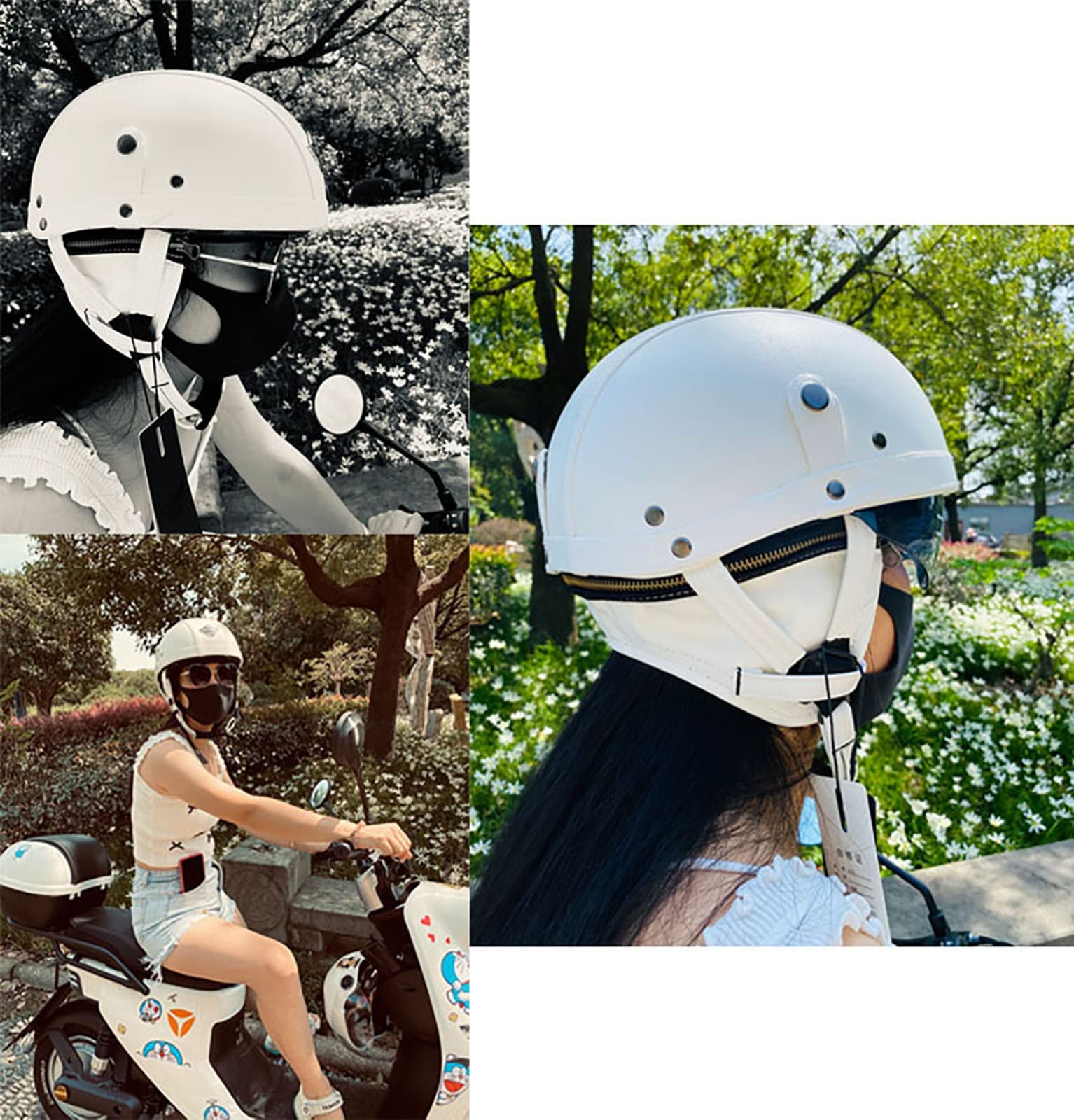 Medio Casco Motocicleta Vintage Medio Casco Cuero Casco Motocicleta con Gafas Personalizadas Orejeras Extraíbles Casco Scooter Aprobado por Dot/ECE Unisex
