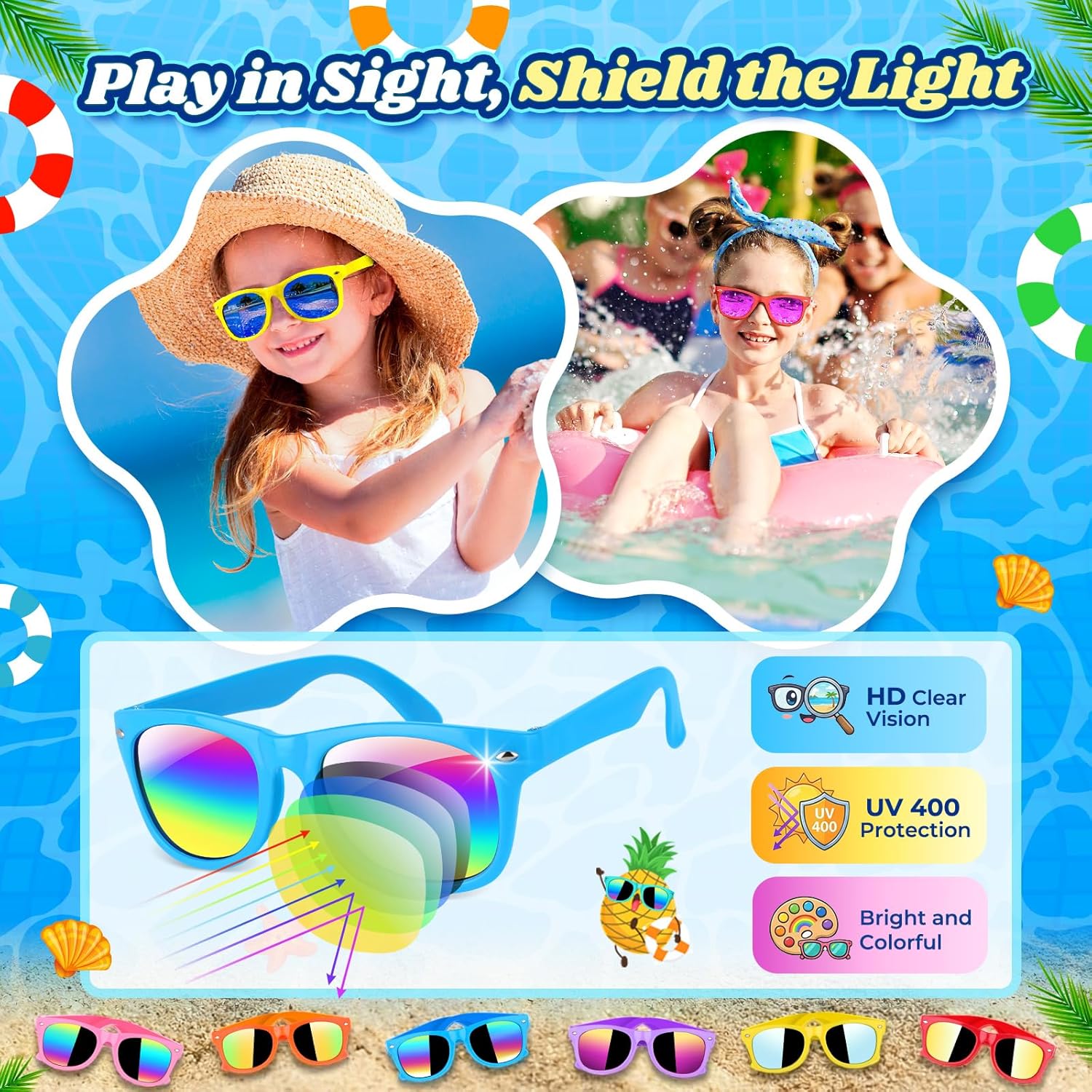GIFTINBOX Beach Pool Party Favors,146PCS Pool Beach Toys for Kids Ages 4-8 8-12, Summer Party Favors for Kids, Beach Balls, Kids Sunglasses, Buckets Bulk Sand Toys, Birthday Party Decorations
