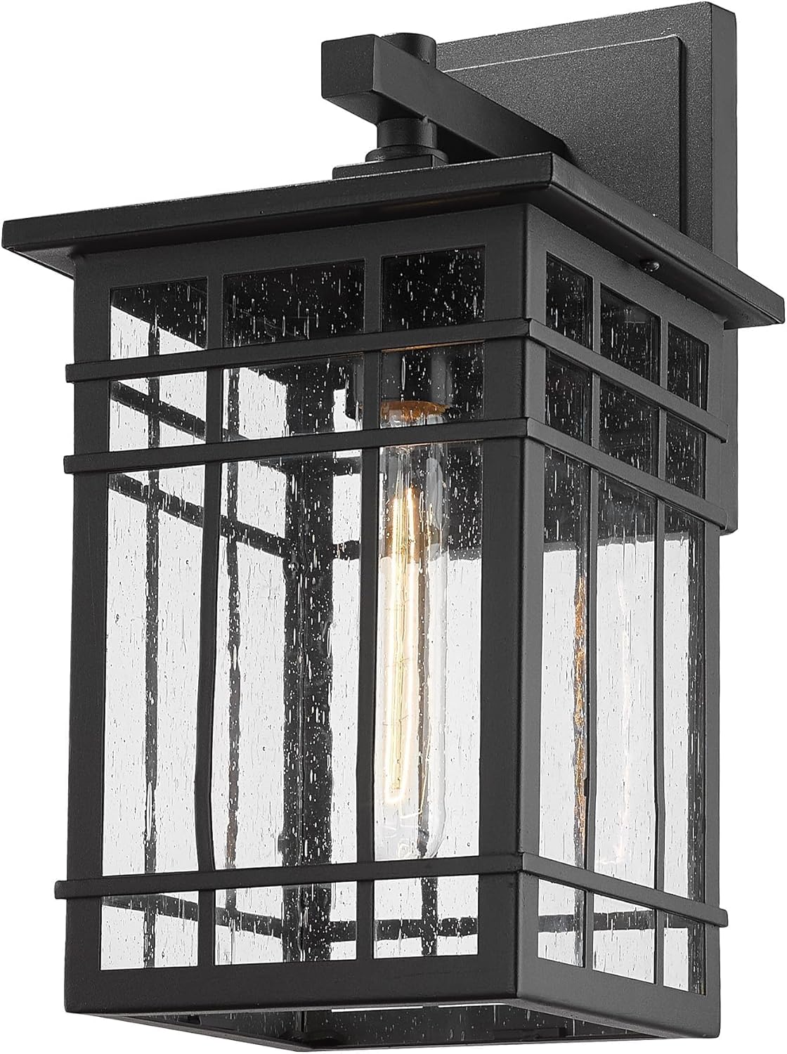 Bestshared Outdoor Wall Lantern Modern Farmhouse Exterior Wall Light Fixture Weather-Resistant Outdoor Sconce Lighting with Seeded Glass for Porch, Patio, Garage, Entryway (Black,14.5 Inch Height) Black Medium-1Pack