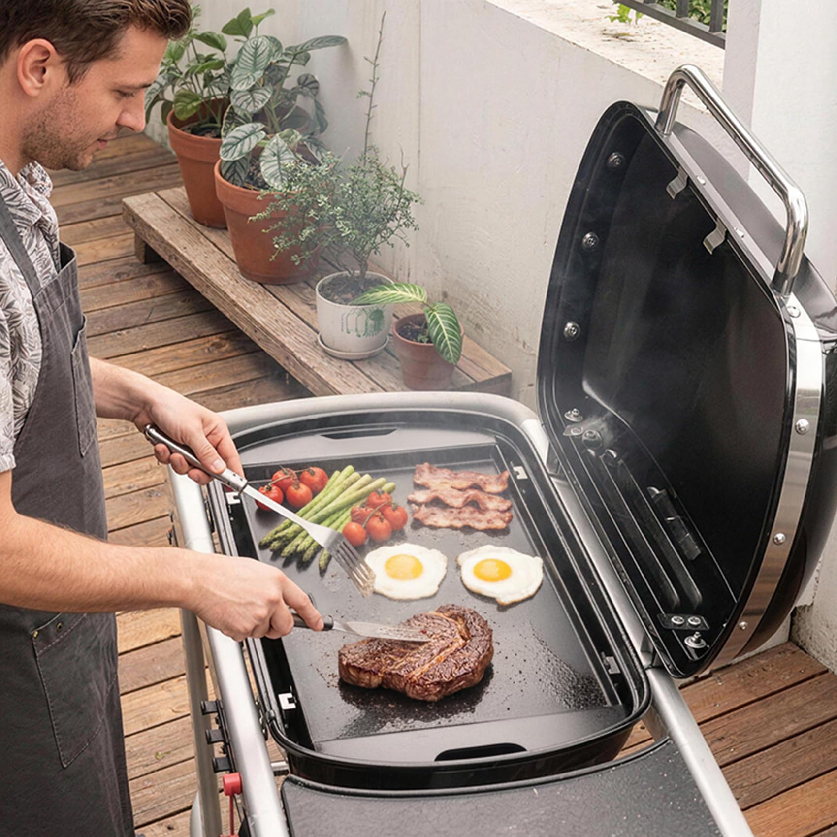 Onlyfire Plancha Barbacoa para Parrilla de Gas Portátil Weber Traveler, Revestimiento Cerámico Antiadherente, Placa de Parrilla Grande para Verduras, Carne y Pescado, 62,5 x29,5x2cm