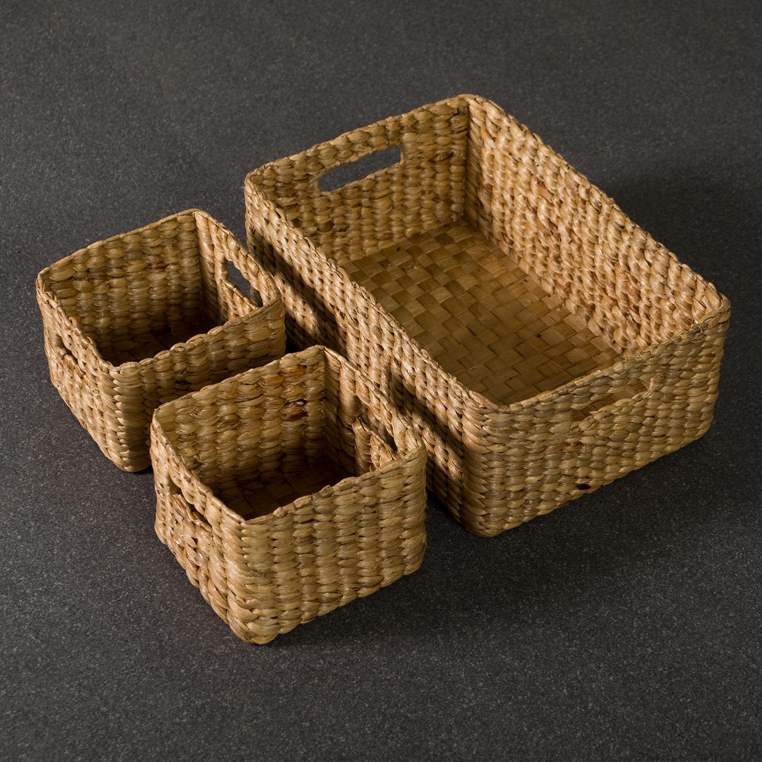 Cesta decorativa de almacenamiento de fibra natural, algas marinas, jacinto de agua