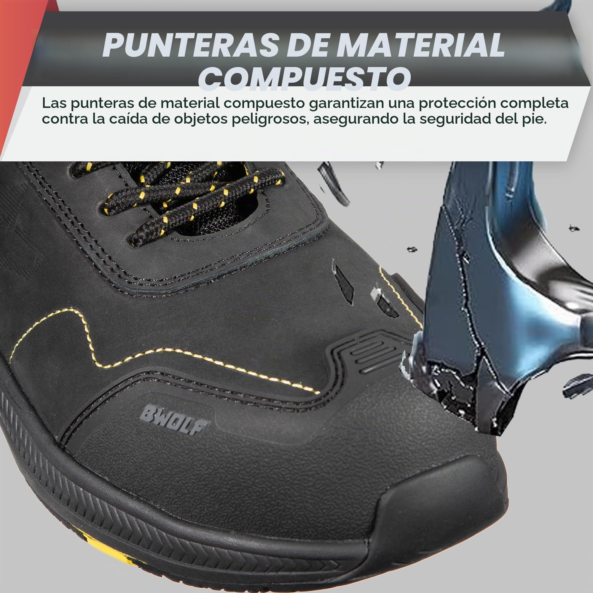 BWOLF Phoenix S3S Zapatos de trabajo para hombre S3 zapatos de seguridad para hombre S3 Nabuk impermeables, antideslizantes 4 x 4 Grip Tech, suela Ergo