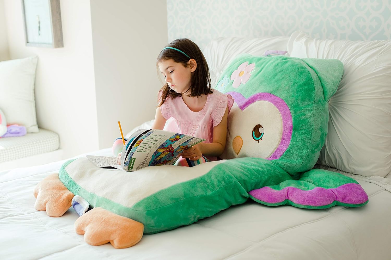 Soft Landing | Luxe Loungers | Owl Character Floor or Bed Cushion, Teal, One Size