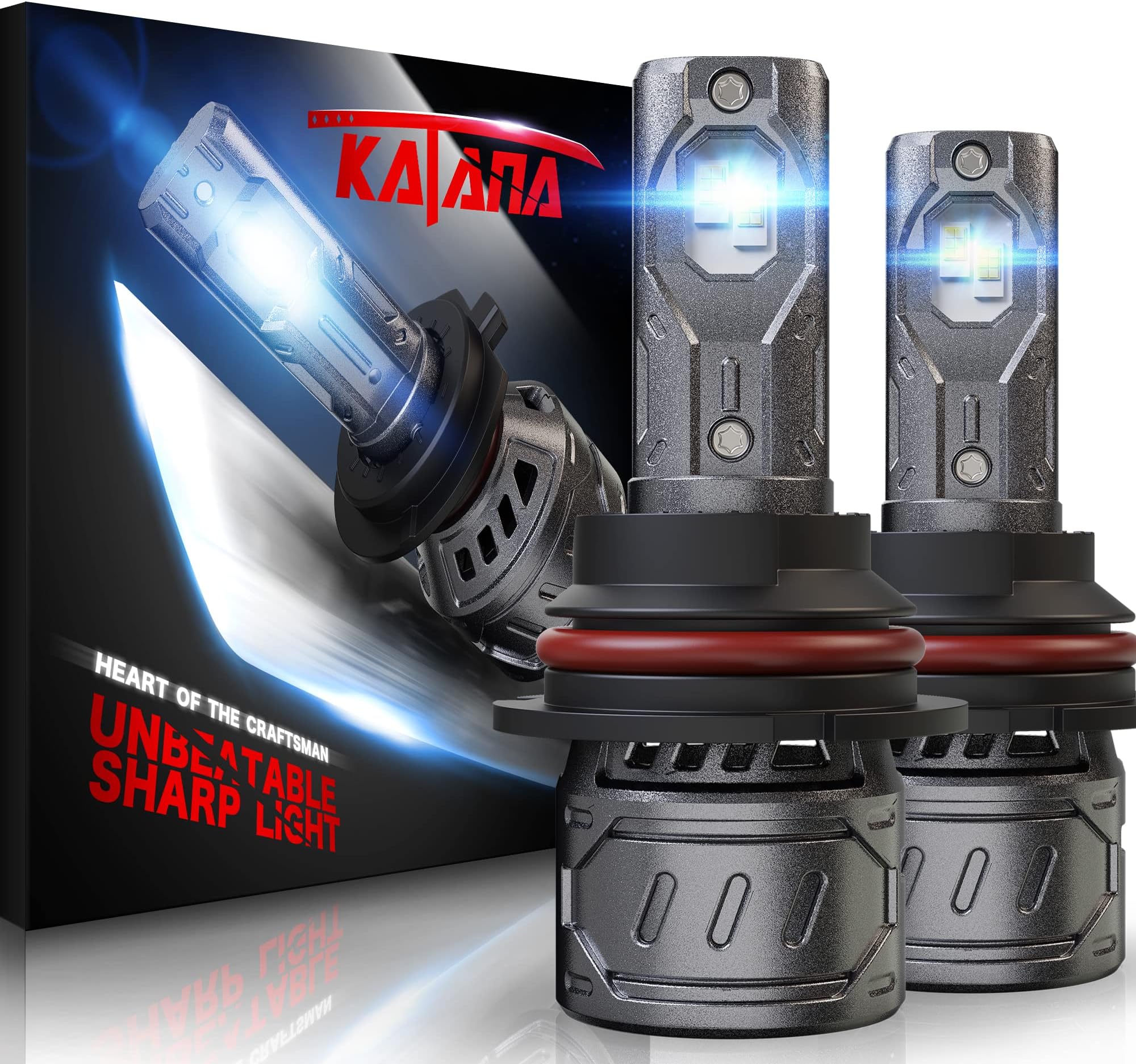 KATANA 9007 LED Bulbs,16000LM 70W 6500K Extremely Super Bright HB5 LED Bulbs All-in-One of 2 Halogen Replacement Fog Light