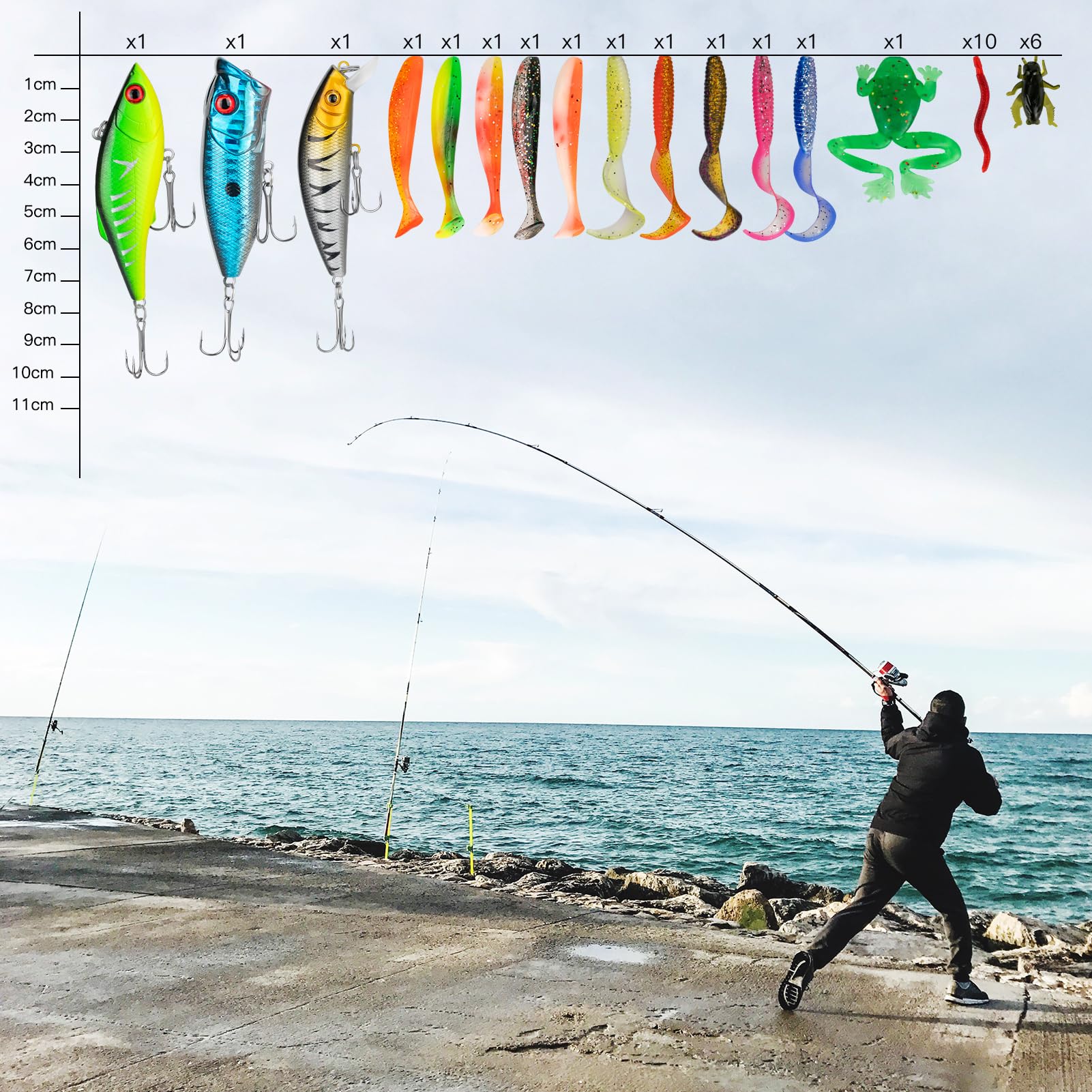 Fishing Lures, Tackle Box with Tackle Included, Crankbaits, Spoon, Hooks, Weights & Other Accessories, Fishing Bait Lure Gear Kit Gifts for Men Bass Freshwater