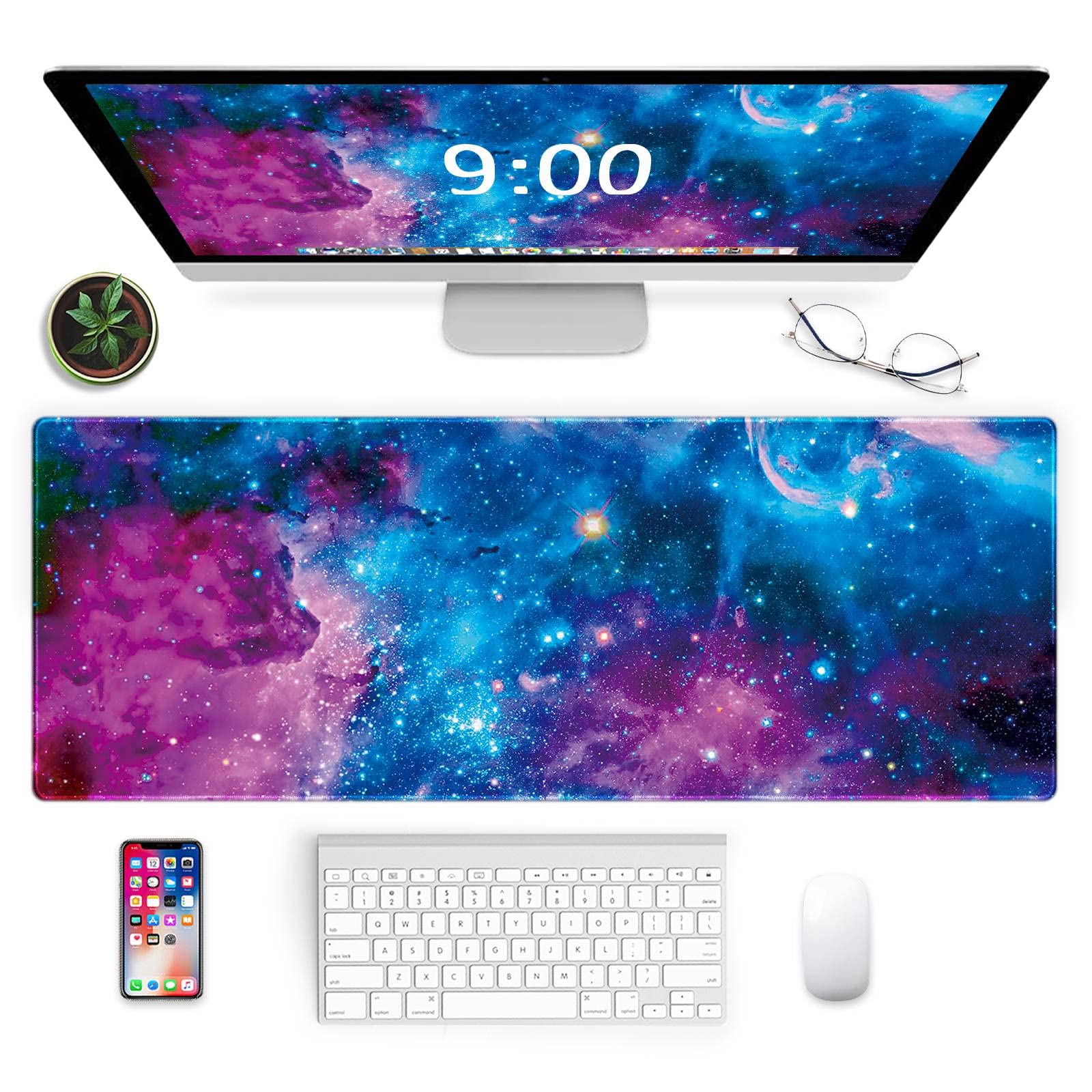 Large Mouse Pad 31.5''×12'', XXL Extended Gaming Mouse Pad Mat with Non-Slip Base Stitched Edge, Waterproof Mousepad for Computer, Office, Keyboard and Laptop (Starry Sky-2, 31.5''×12'')