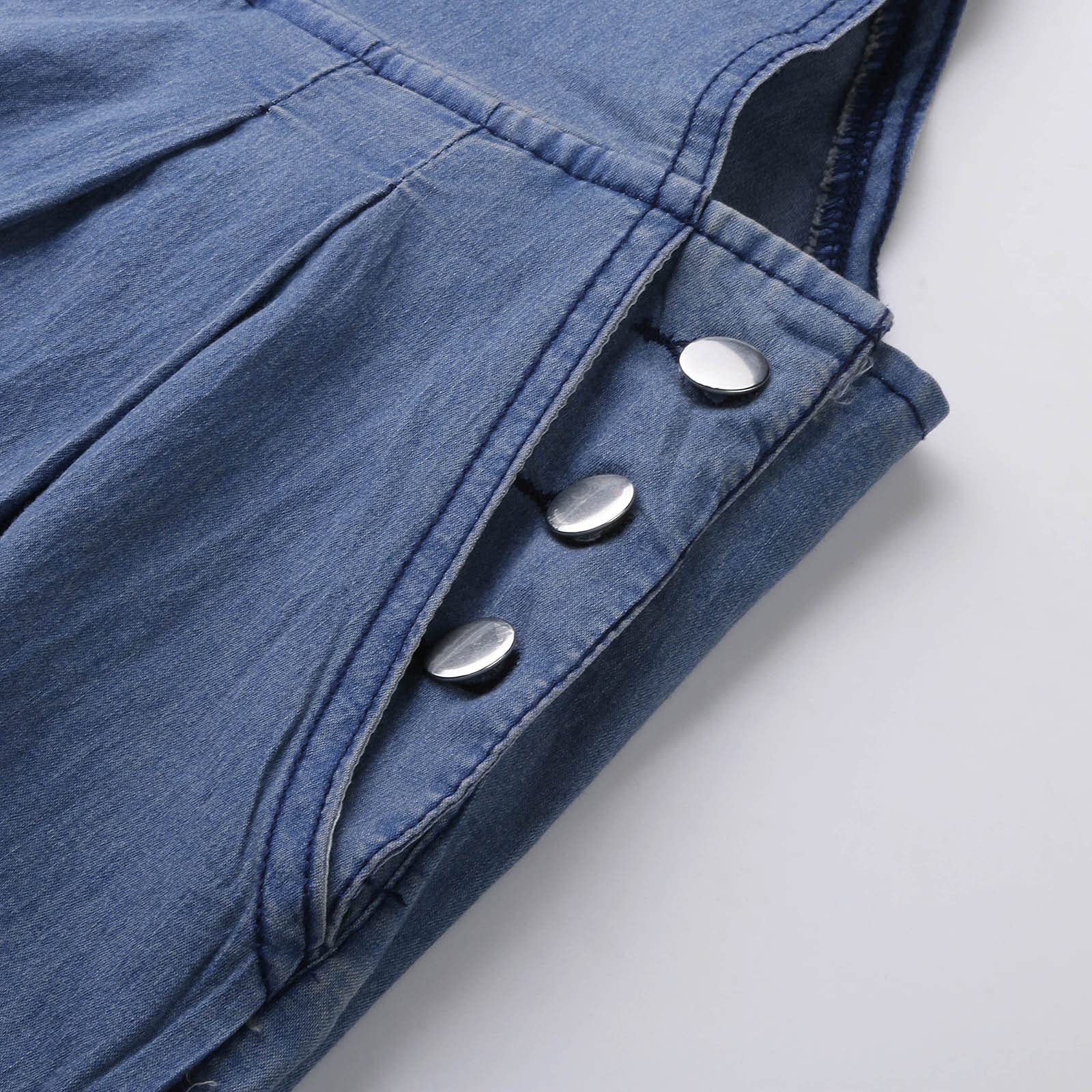 Salopette da donna in jeans, lunghezza elasticizzata, salopette da donna, jeans baggy, tuta elegante in denim, con tasche, senza maniche, stile vintage, da lavoro, casual, estiva, comoda